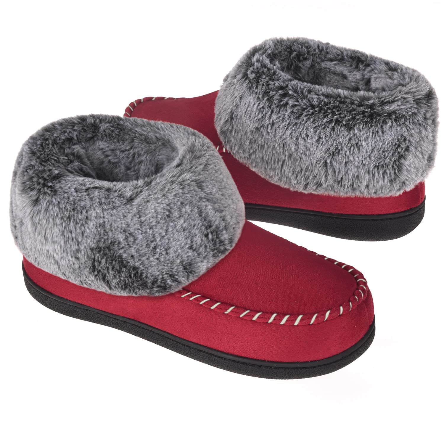 VONMAY Women's Fuzzy Plush Bootie Slippers - Suede Moccasin House Shoes with Memory Foam & Non-Slip Sole for Winter Warmth - Indoor/Outdoor Wear for Home, Office & Travel