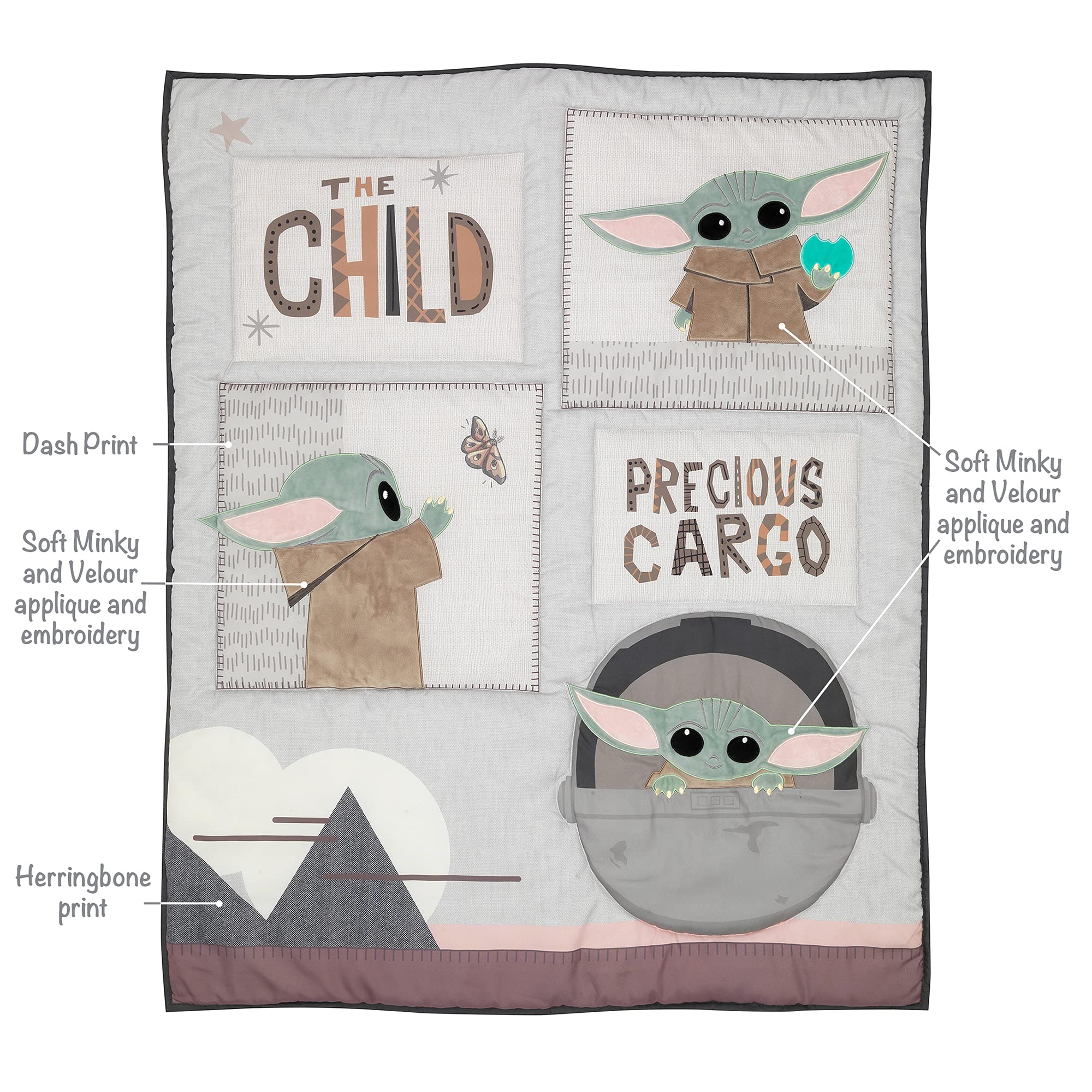 Lambs & Ivy Star Wars The Child Baby Yoda 3-Piece Crib Bedding Set for Nursery | Soft & Safe Baby Bedding for Newborns & Infants | Perfect for Star Wars Themed Nursery Decor