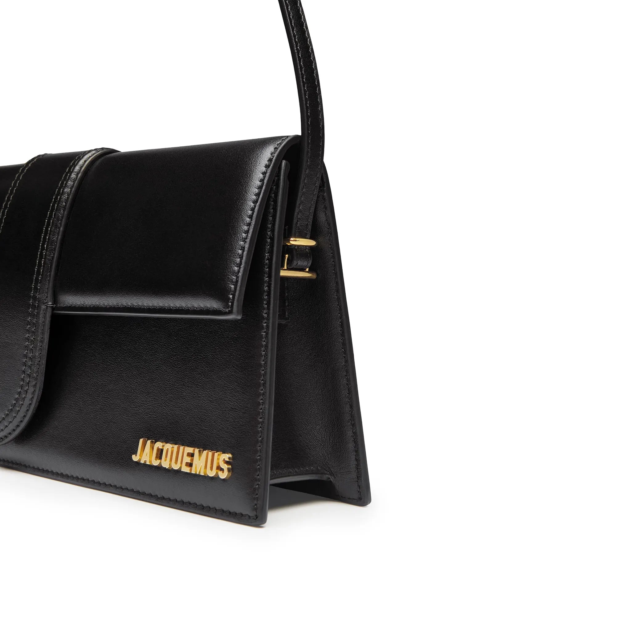Jacquemus Le Bambino Long Flap Black Leather Shoulder Bag for Women | Luxury Designer Crossbody Purse | Perfect for Date Night, Parties & Travel Accessories