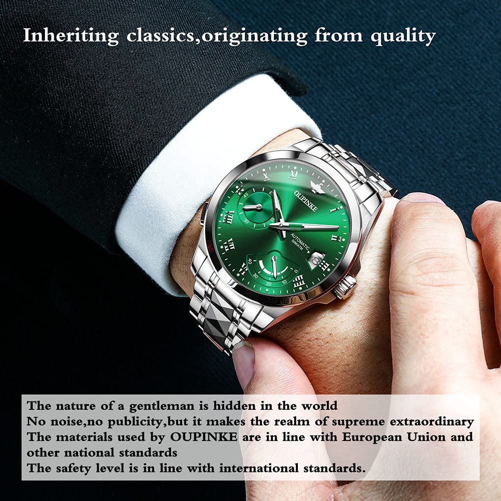 OUPINKE Automatic Self-Winding Watches for Men - Waterproof Mechanical Wristwatch with Stainless Steel Band | Perfect for Business, Casual & Formal Occasions
