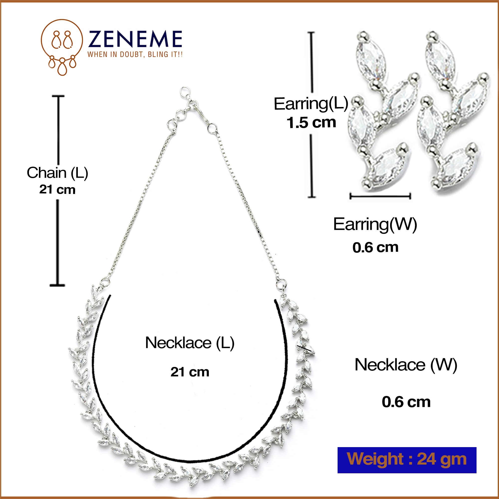 Rose Gold-Plated Leaf Design Black & White Diamond Studded Jewelry Set for Women - Elegant Necklace & Earrings Set for Parties, Weddings & Special Occasions