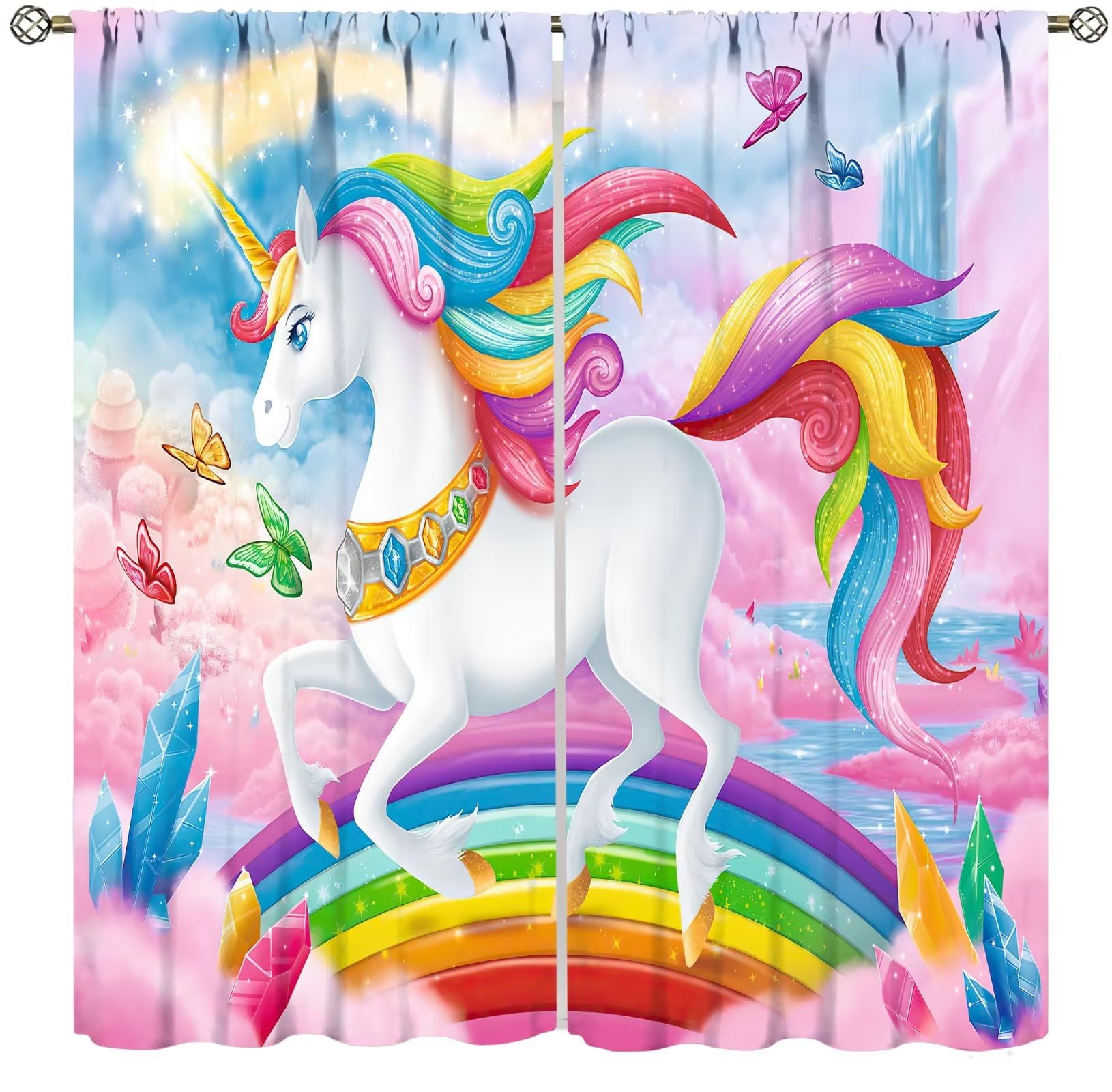 Unicorn Blackout Curtains for Kids Room - Pink Cartoon Design, 42x54 Inch (2 Panels) - Perfect for Nursery, Bedroom, Living Room & Kitchen Decor