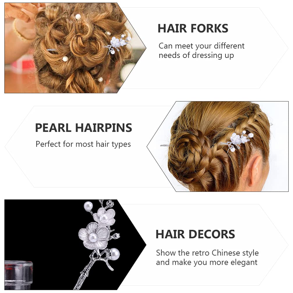 3pcs Pearl Hair Sticks with Flower Decor - Elegant Hair Chopsticks & Forks for Women, Hair Accessories for Weddings, Parties, and Everyday Styling