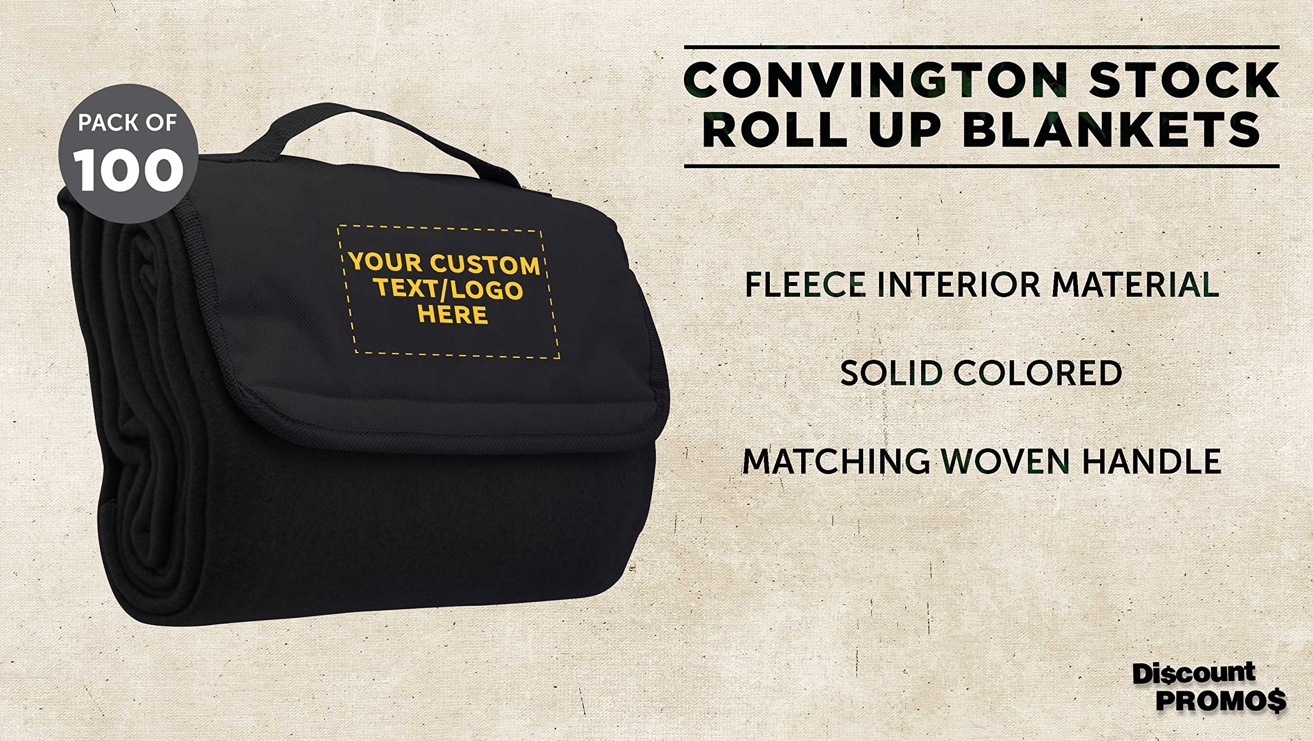 Custom Roll Up Picnic Blankets Bulk Set of 100 - Personalized Waterproof Outdoor Blankets for Camping, Beach, Sports & Picnics - Perfect for Family Outings, Concerts, Park Gatherings & Tailgating - Black