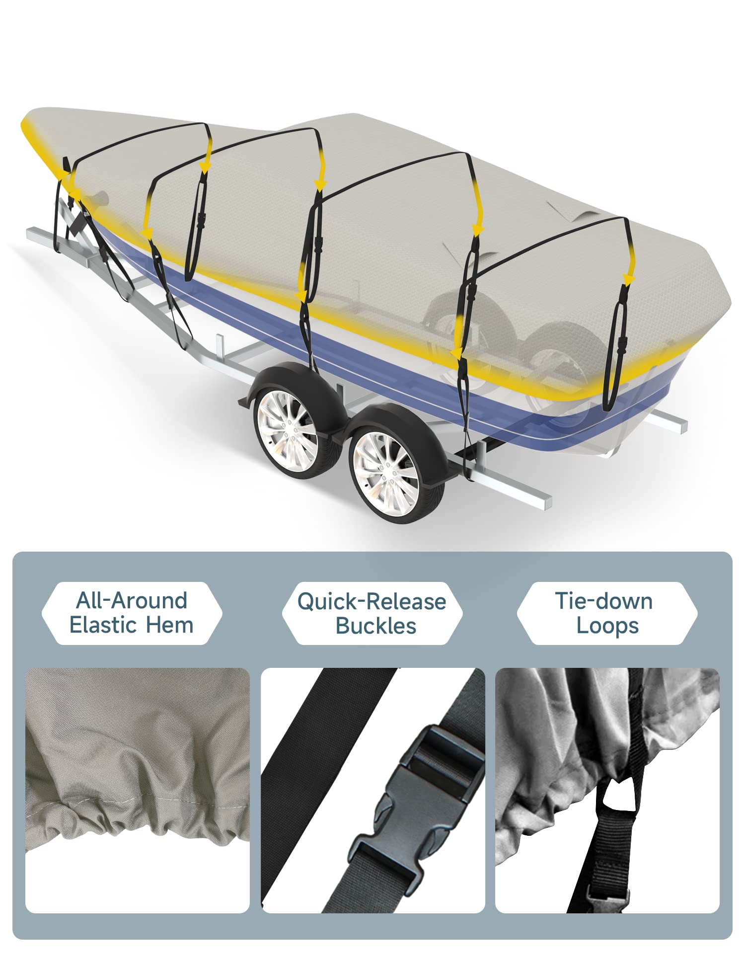 Umbrauto 600D Heavy Duty Boat Cover 16-18.5ft - Waterproof UV Resistant for Fishing & Bass Boats