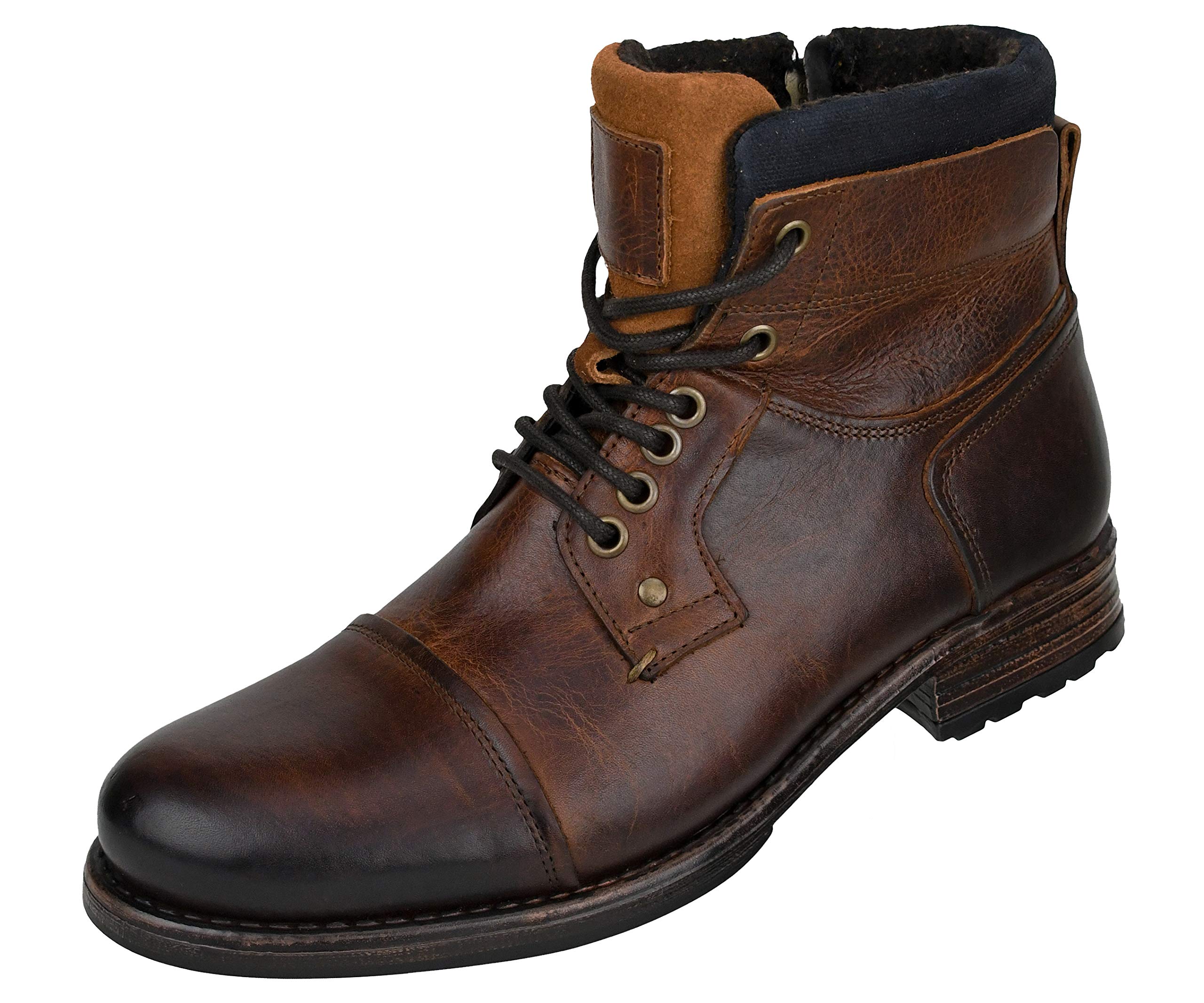 Asher Green AG5376 Men's Genuine Leather Work Boots - Durable Combat & Motorcycle Boots with Lace-Up Design for Outdoor, Construction & Riding