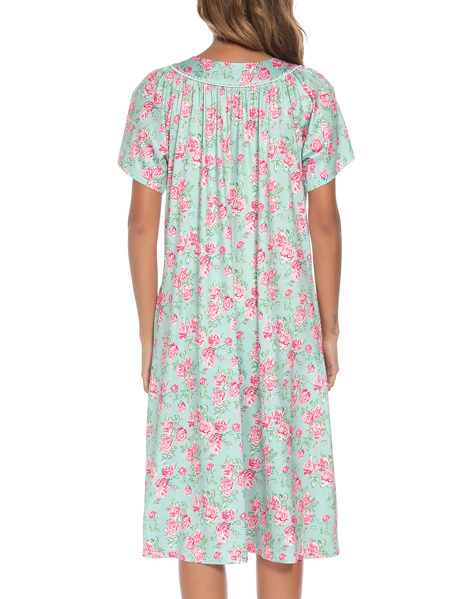 YOZLY Women's Short Sleeve House Dress - Comfortable Mumu Duster Robe with Pockets | Perfect for Lounging at Home, Running Errands & Maternity Wear