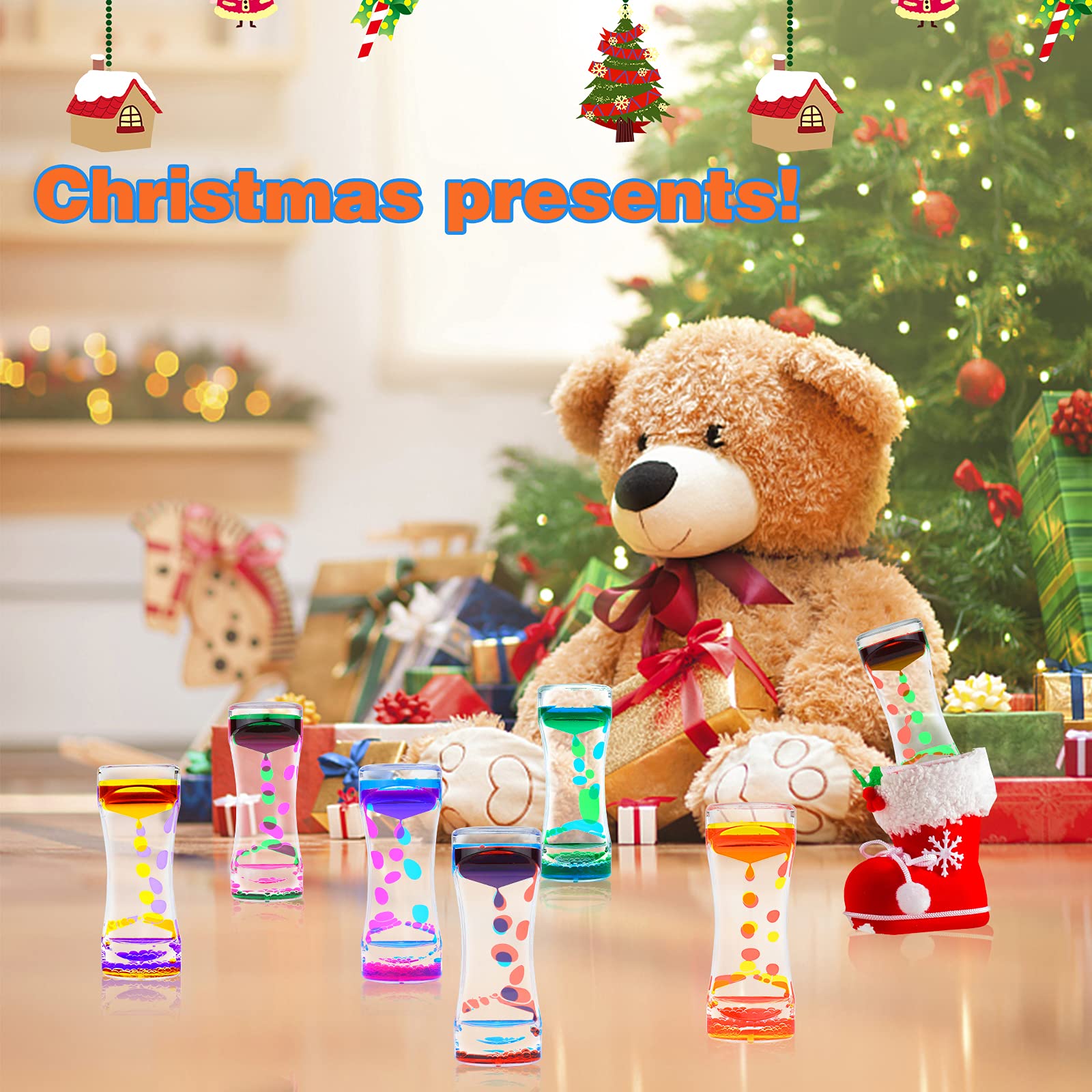 Liquid Motion Bubbler Timer - Diamond Shaped Sensory Toy for Stress Relief, Autism, ADHD & Focus - Desk Decor for Kids & Adults - Penguin Themed Home Office Ornament (Red/Yellow) - Perfect for Classroom, Therapy & Anxiety Relief