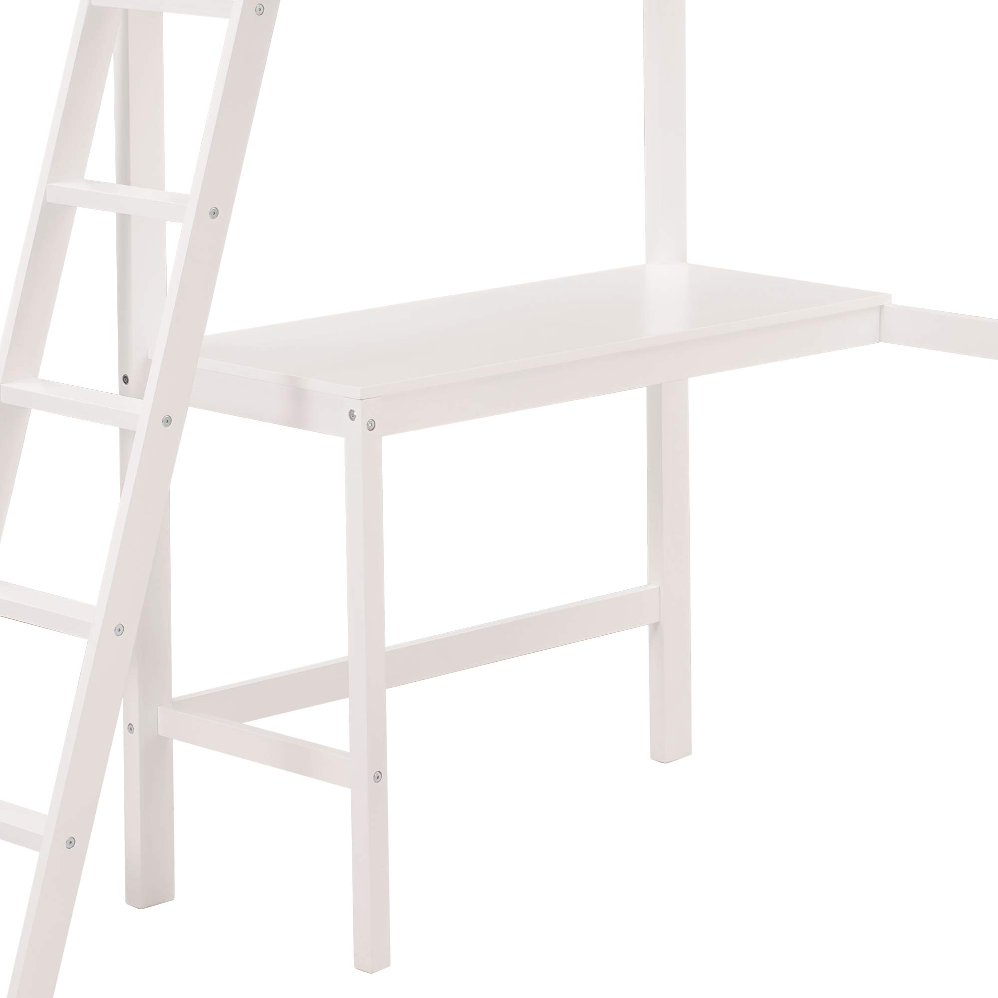 Solid Wood Twin Loft Bed with Desk & 2 Ladders - Space Saving Kids/Teens/Adults Loft Bed Frame - No Box Spring Needed (White) - Perfect for Small Bedrooms, Dorms & Studio Apartments