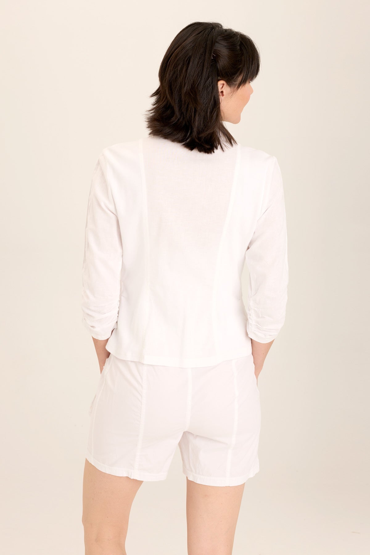 Stylish Linen Stretch Blazer with 4 Pockets - Comfortable Shirred Jacket for Women | Perfect for Office Wear, Business Meetings & Casual Outfits