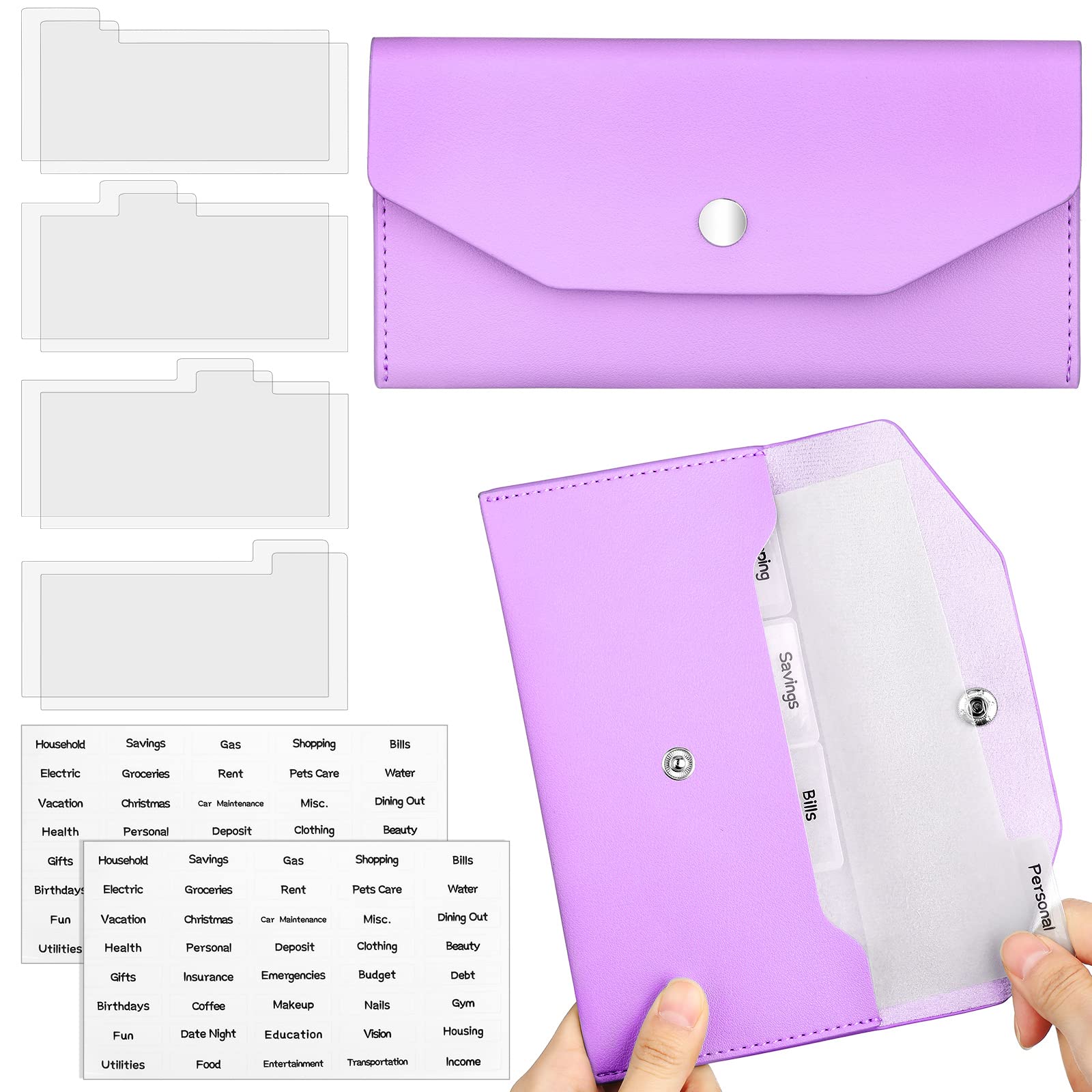 Frienda 11-Piece PU Leather Cash Envelope Wallet Set - Reusable Budget Organizer with Dividers for Bills & Money Management (Purple) - Perfect for Personal Finance, Savings Goals & Cash Envelope System