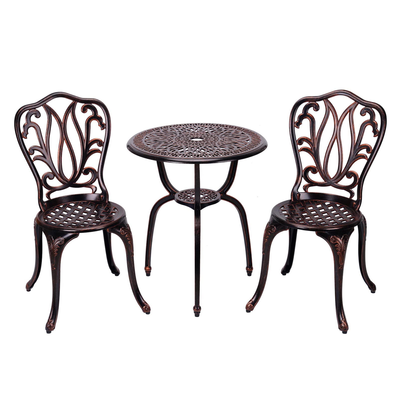 3-Piece Outdoor Bistro Set - Rust-Resistant Cast Aluminum Patio Table & Chairs for Garden, Porch, Park - Perfect for Relaxing & Entertaining (New Brown)