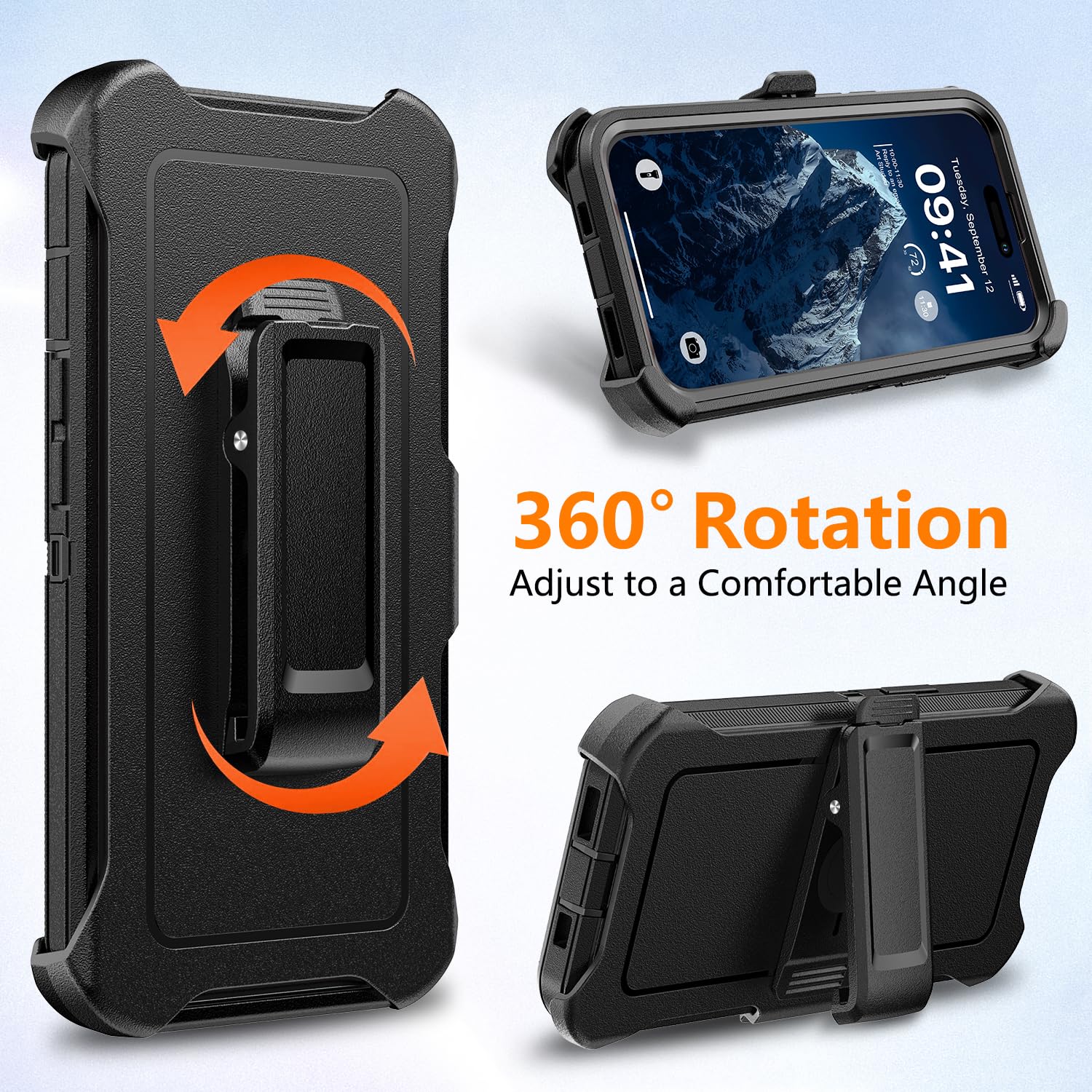 Heavy Duty Magnetic Phone Case with Belt Clip Holster - Shockproof Protective Cover for iPhone 13/14/15 (6.1 Inch) - Dark Black | Perfect for Outdoor Activities, Construction Work & Active Lifestyles