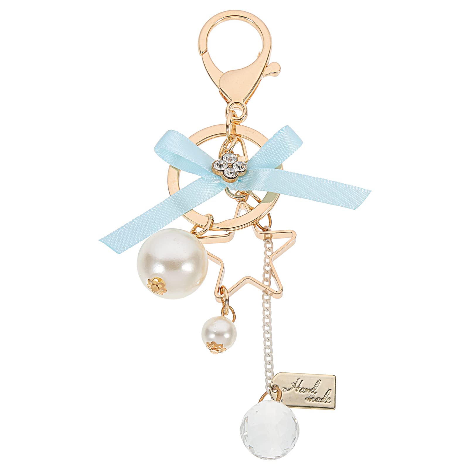 VALICLUD Star Shape Pearl Keychain - Elegant Crystal Bowknot Key Fob with Pendant Charm for Car Keys, Purse, Handbag & Gift (Blue) | Perfect for Women's Accessories, Key Organizer & Fashion Decoration