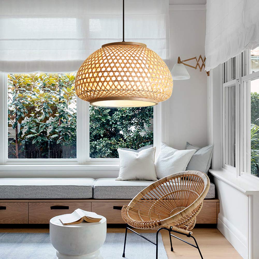 KWOKING Handmade Retro Bamboo Dome Flush Mount Ceiling Light - 19.5