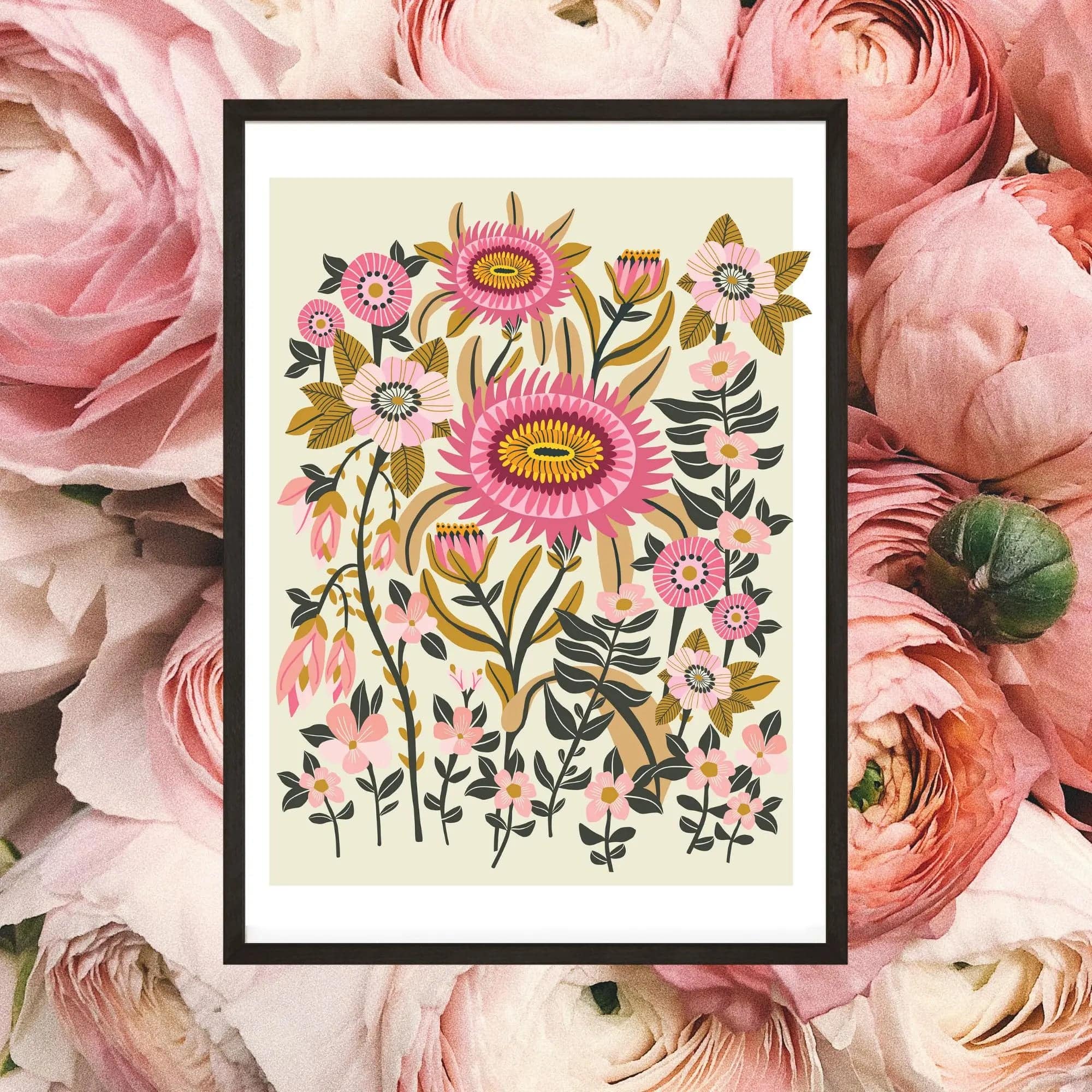 Folk Garden Wall Decor Art Print - Vintage Botanical Floral Painting for Home & Office Decor - Perfect for Living Room, Bedroom, and Kitchen Wall Art