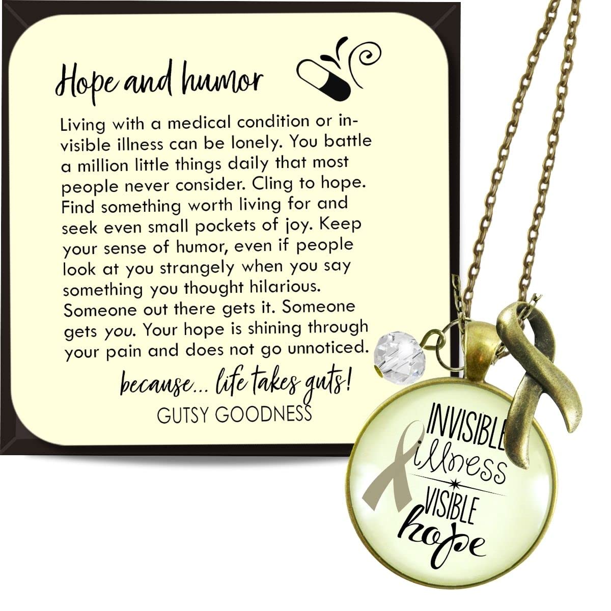 Invisible Illness Awareness Ribbon Necklace - Hope Charm Jewelry 36