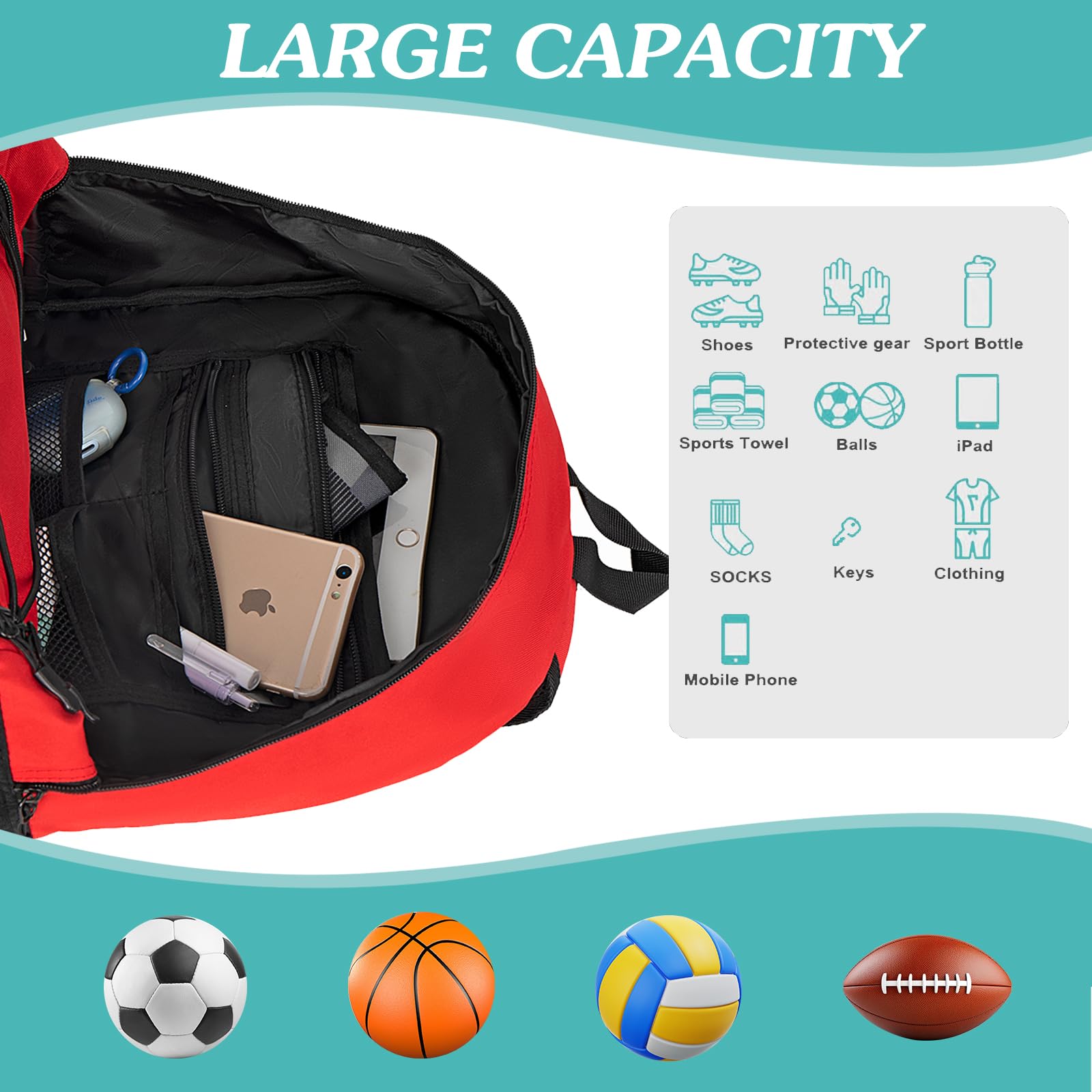 WOLT Youth Soccer Backpack with Shoe & Ball Compartments - Perfect for Sports Training