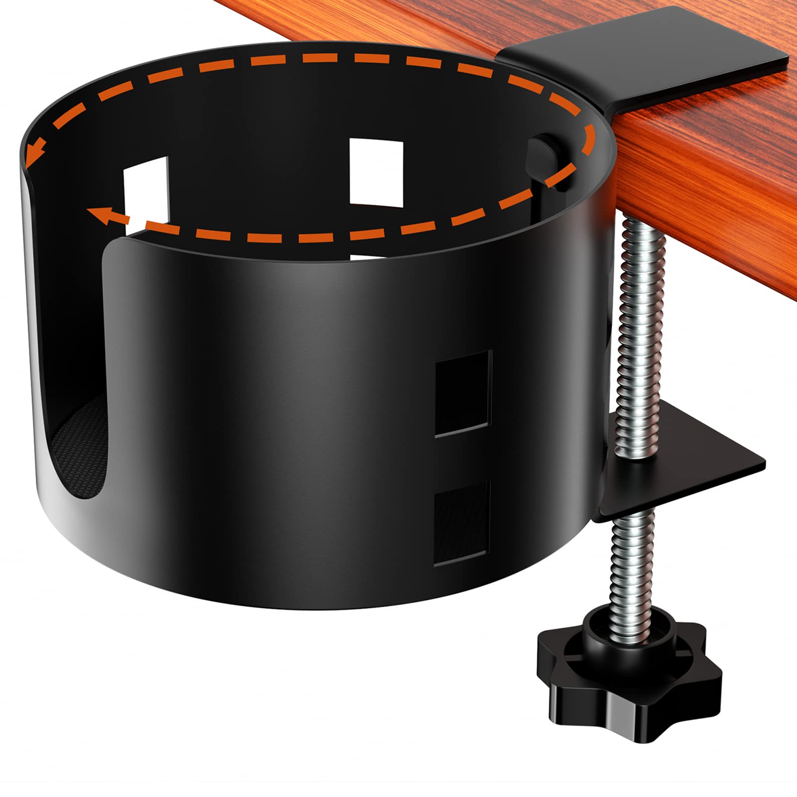 Upgraded Large Desk Cup Holder Clamp - OOKUU Anti-Spill Metal Office & Gaming Desk Accessory - Universal Fit for Cups, Bottles & Pencil Holders (Black) - Perfect for Workstations, Home Office & Gaming Setups