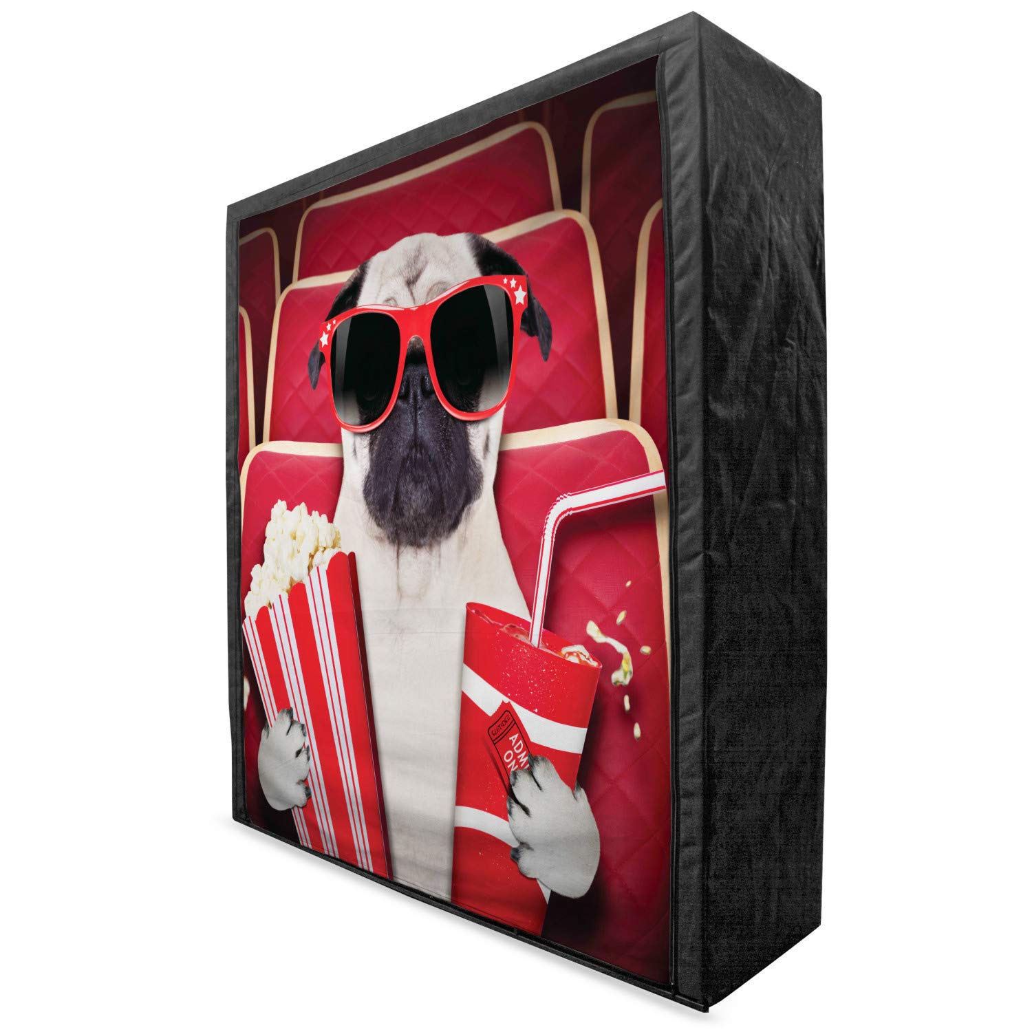 Ambesonne Pug Fabric Wardrobe - Funny Dog Watching Movie with Popcorn & Drink Design - 59