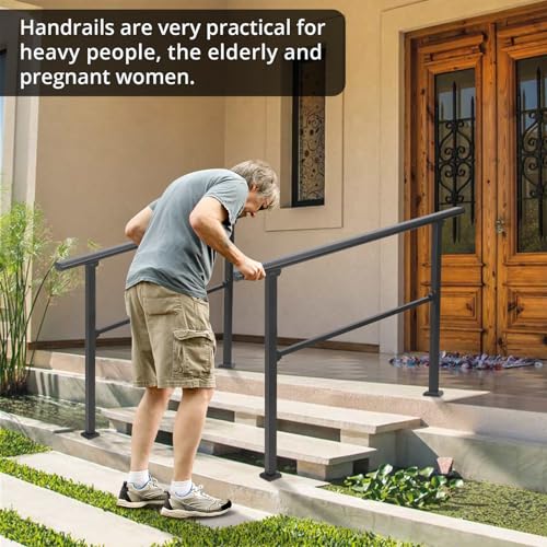 GARVEE 2-Pack Black Wrought Iron Outdoor Step Handrails - Fits 3 or 4 Steps, Includes Installation Kit - Durable Metal Porch Railing for Stairs, Deck & Patio Safety