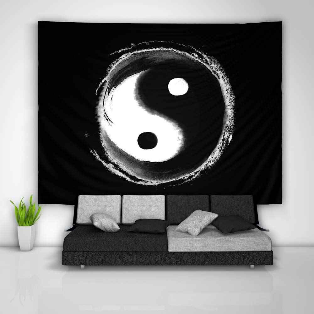 JackGo7 Yin Yang Tapestry - Bohemian Wall Hanging Art for Bedroom, Living Room & Dorm Decor | Sofa Cover, Table Cloth, Beach Blanket & Home Mural | Perfect Gift for Yoga Lovers & Spiritual Spaces