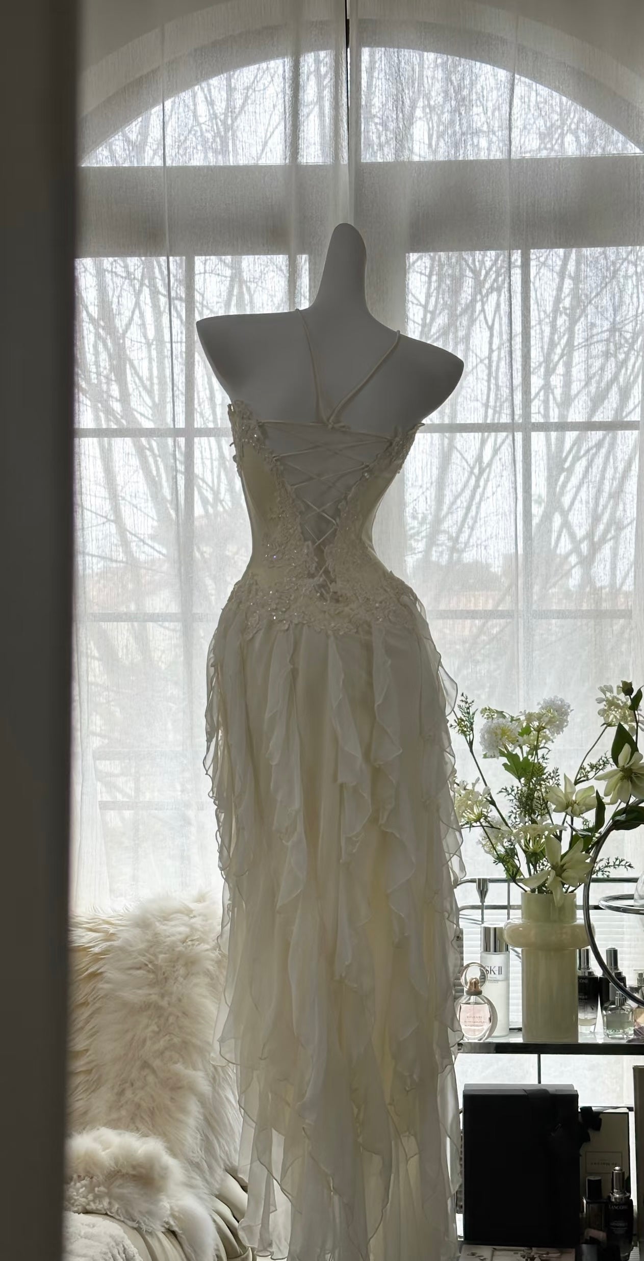 Elegant A-Line Beige Prom Dress with Applique Chiffon Details - Formal Evening Gown for Homecoming, Wedding & Special Occasions - Style J6495
