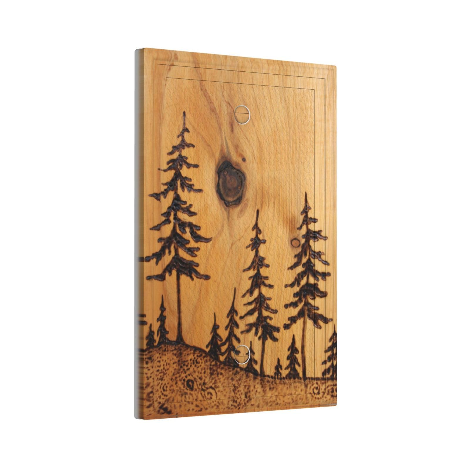 Rustic Pine Tree Wood Grain Print Single Blank Light Switch Cover - Decorative Plastic Farmhouse Electrical Switch Plate - Standard Size 4.5