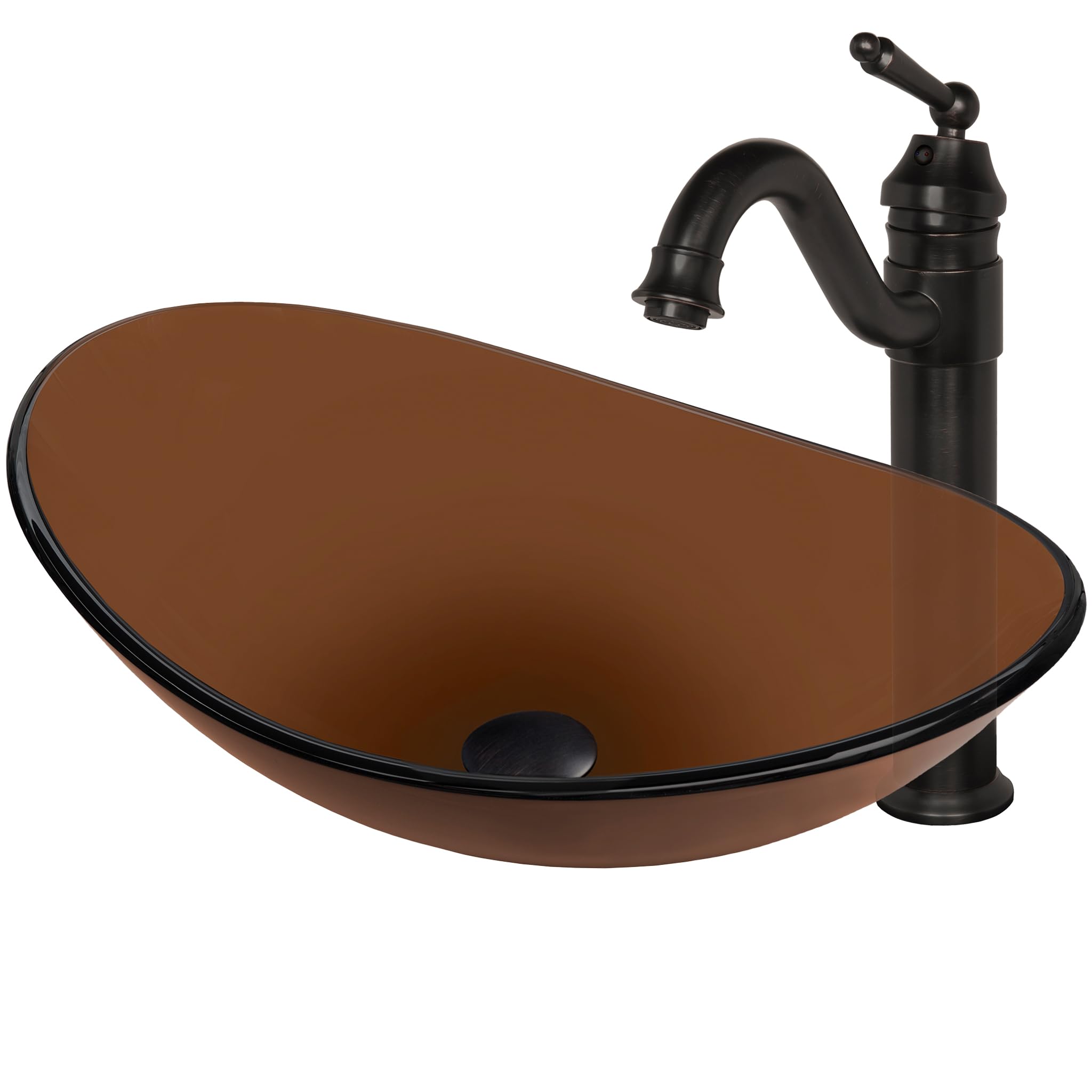Novatto BABBUCCIA Glass Vessel Bathroom Sink Set in Oil Rubbed Bronze - Modern Vanity Sink for Bathroom & Powder Room Decor