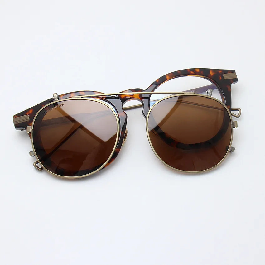 Stylish Unisex Black Acetate Round Full Rim Eyeglasses with Clip-On Polarized Sunglasses - Perfect for Outdoor Activities, Driving, and Fashion Accessories