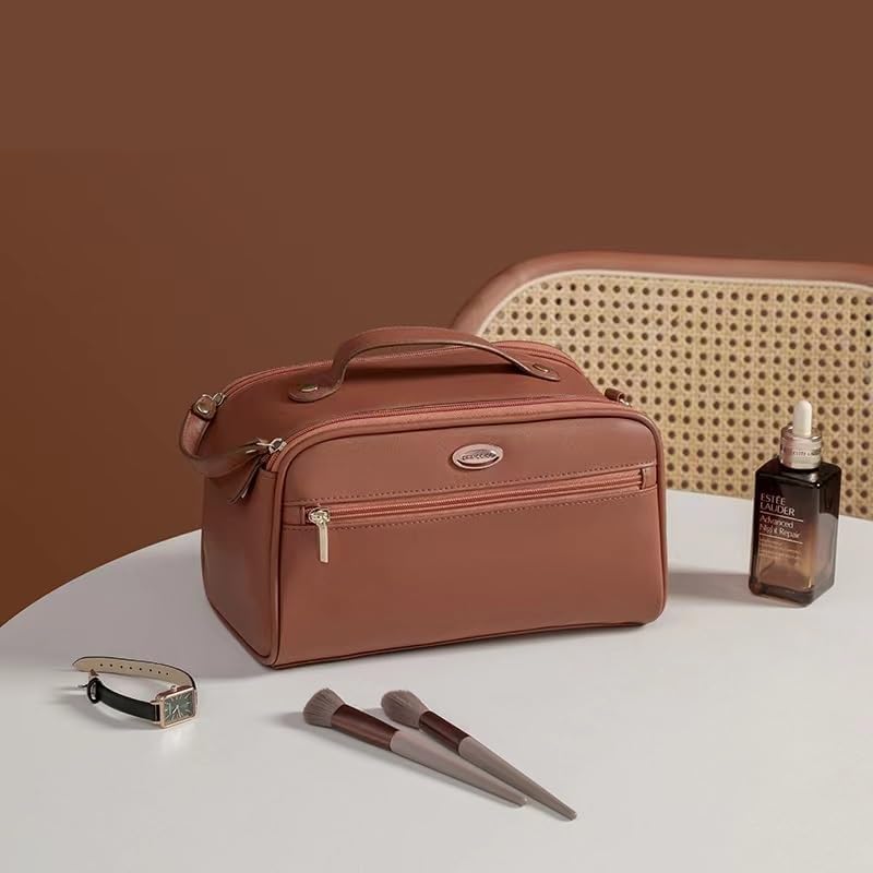 PU Leather Double Zipper Makeup Bag - Waterproof Travel Cosmetic Case for Women | Perfect for Travel & Daily Use