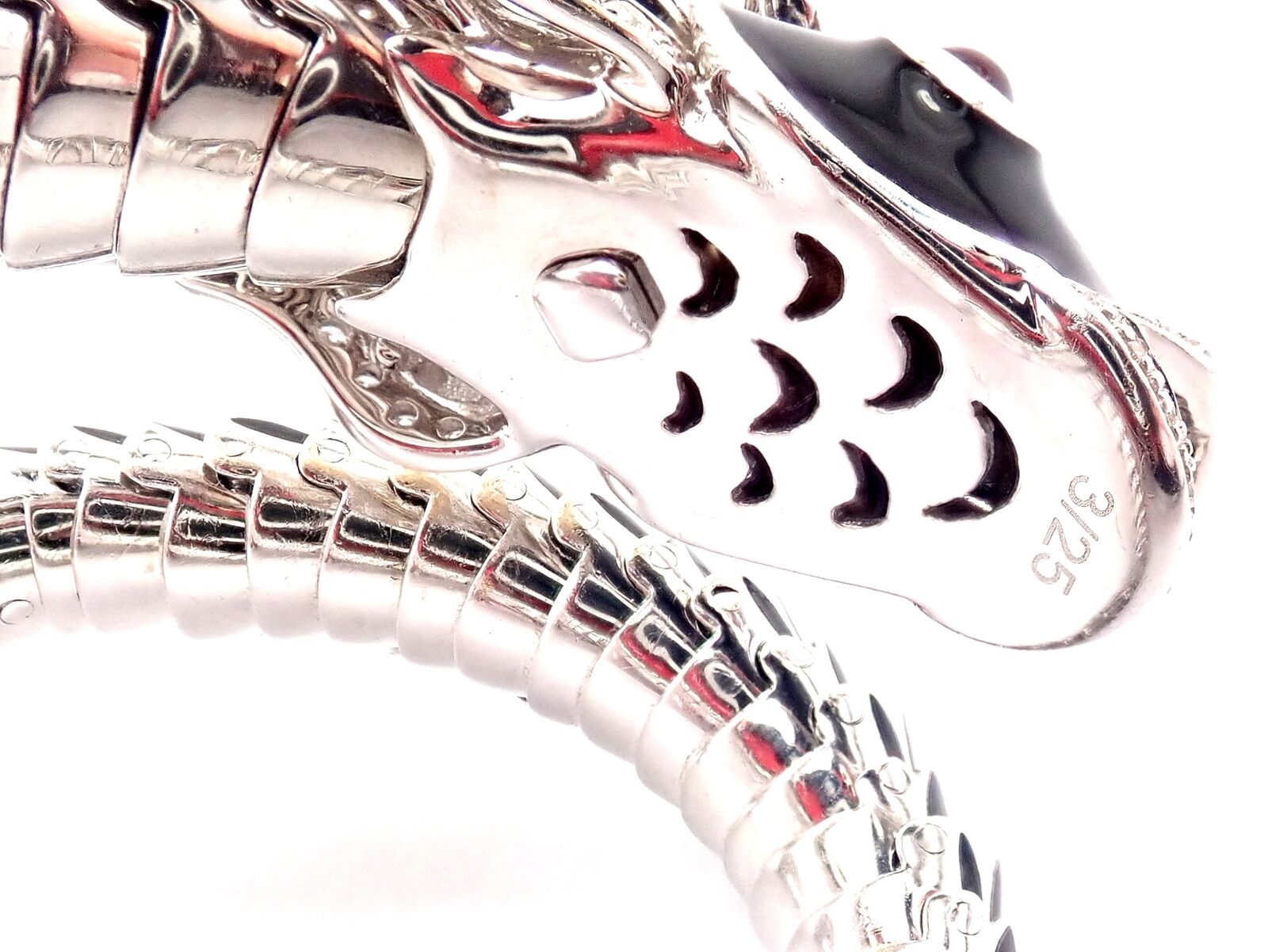 Authentic Roberto Coin Nemo 18k White Gold Diamond & Ruby Enamel Cuff Bracelet | Luxury Jewelry for Women | Perfect for Weddings, Parties & Special Occasions