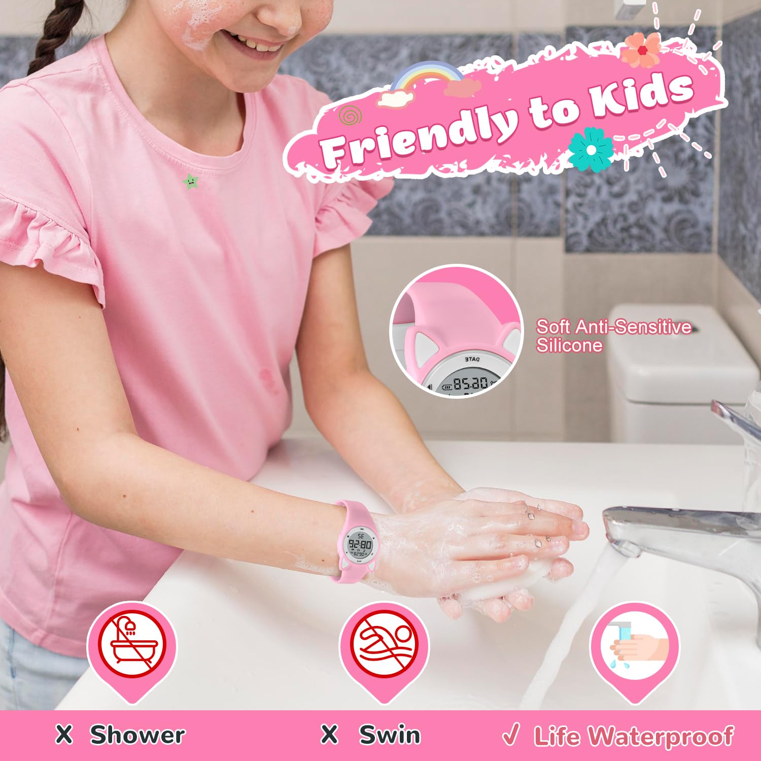 Kids Digital Sports Watch with Fitness Tracker - Waterproof Smart Watch for Girls & Boys Ages 5-14 - Pedometer, Alarm, Stopwatch (No App Needed) - Perfect Gift for Active Teens - Ideal for School, Sports & Outdoor Activities