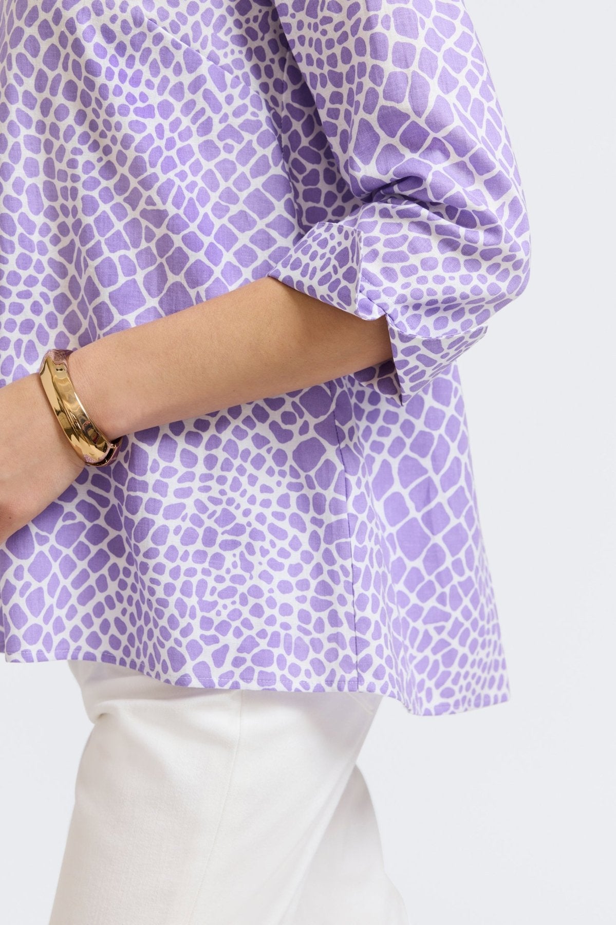 Agnes Linen Giraffe Print 3/4 Sleeve Popover Shirt for Women | Casual Summer Top for Beach, Vacation & Everyday Wear