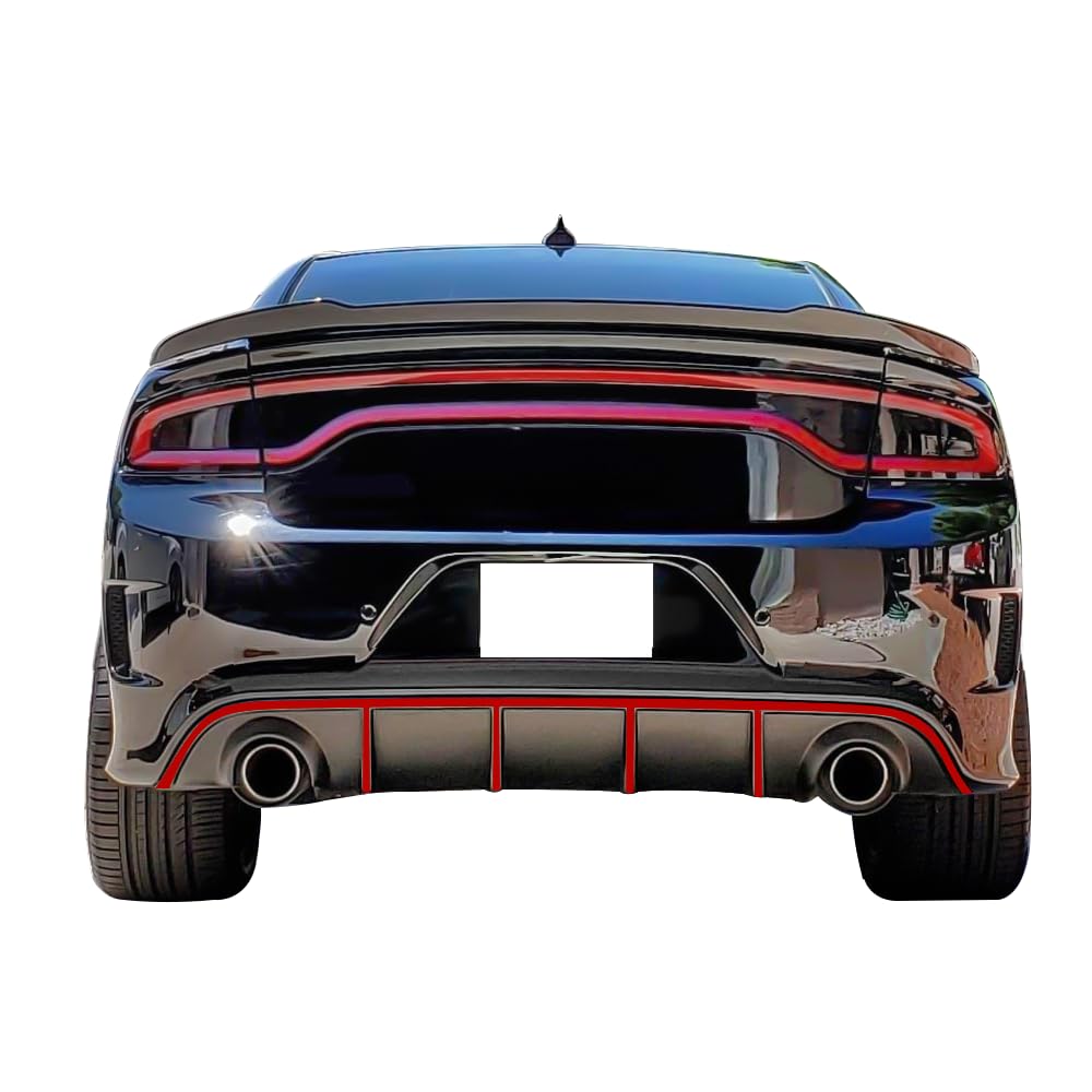 IKON MOTORSPORTS V3 Style Rear Diffuser with Red Reflective Tape - Compatible with 2015-2023 Dodge Charger SRT | Aggressive Look & Enhanced Aerodynamics | Perfect for Car Enthusiasts & Street Racing