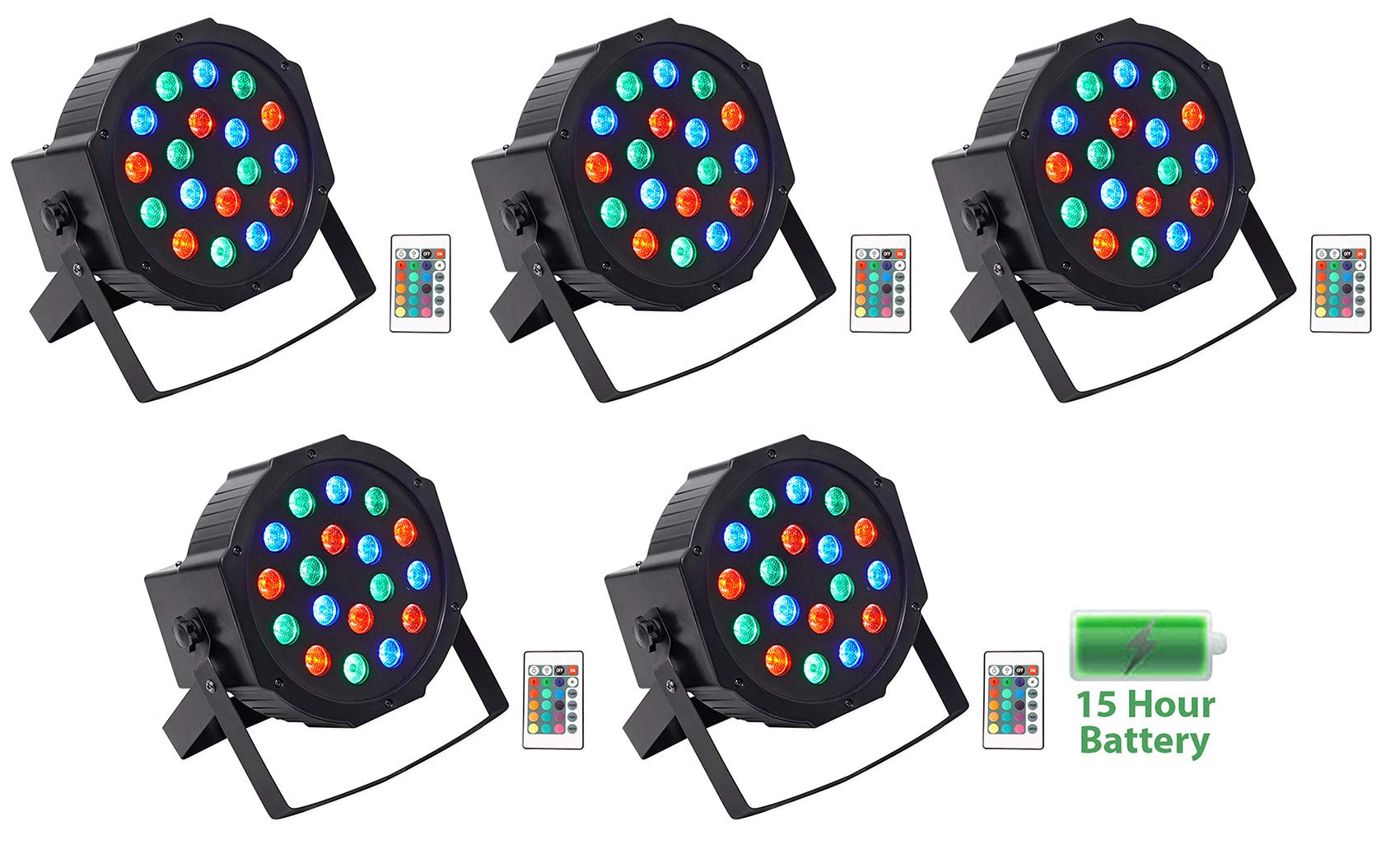 Rockville PAR 50 Rechargeable LED DMX DJ Wash Lights with Remote Control - 5 Pack for Stage Lighting, Club Events & Wedding Uplighting