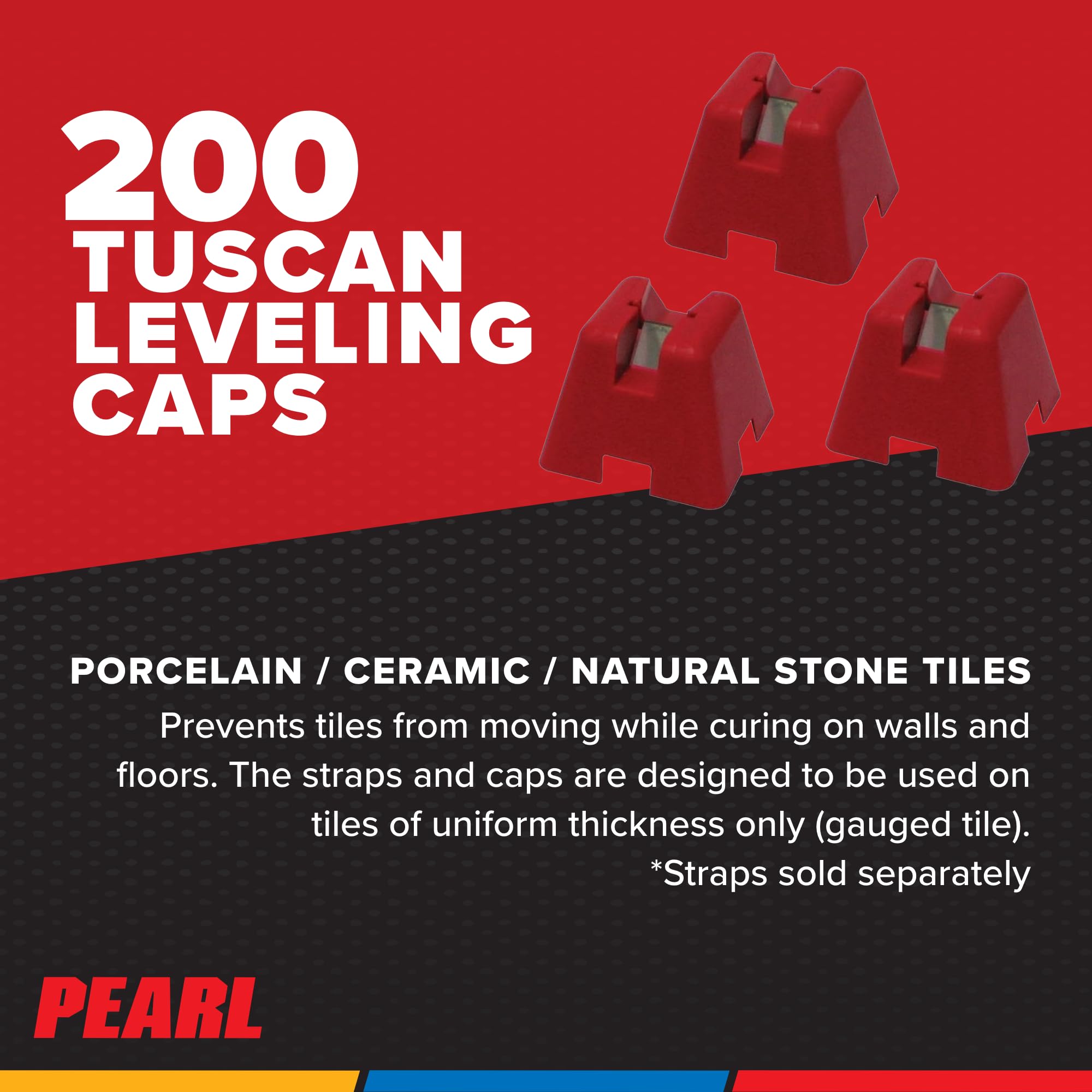 Pearl TLSCAP200 200-Pack Reusable Tuscan Leveling System Caps for Tile Installation - Perfect for DIY Home Renovation and Professional Tile Projects