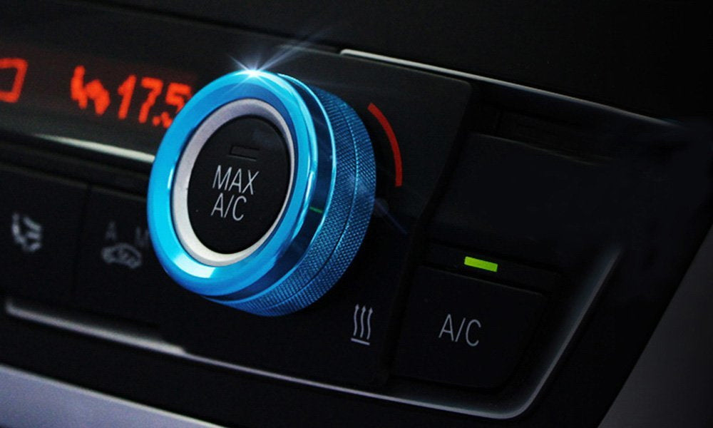 3PCS Blue AC Climate Control Radio Volume Knob Ring Covers for BMW 5 6 7 Series - Premium Car Interior Accessories for Enhanced Style & Comfort (Fits E60 E63 E64 E65 E66 Models) - Perfect for Customizing Your BMW Dashboard & Protecting Knobs from Wear