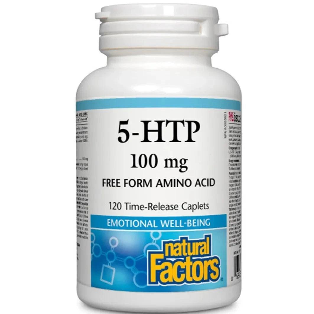Natural Factors 5-HTP 100mg Time Release Capsules - 120 Caplets for Stress Relief, Mood Support & Better Sleep - Perfect for Anxiety Management & Relaxation