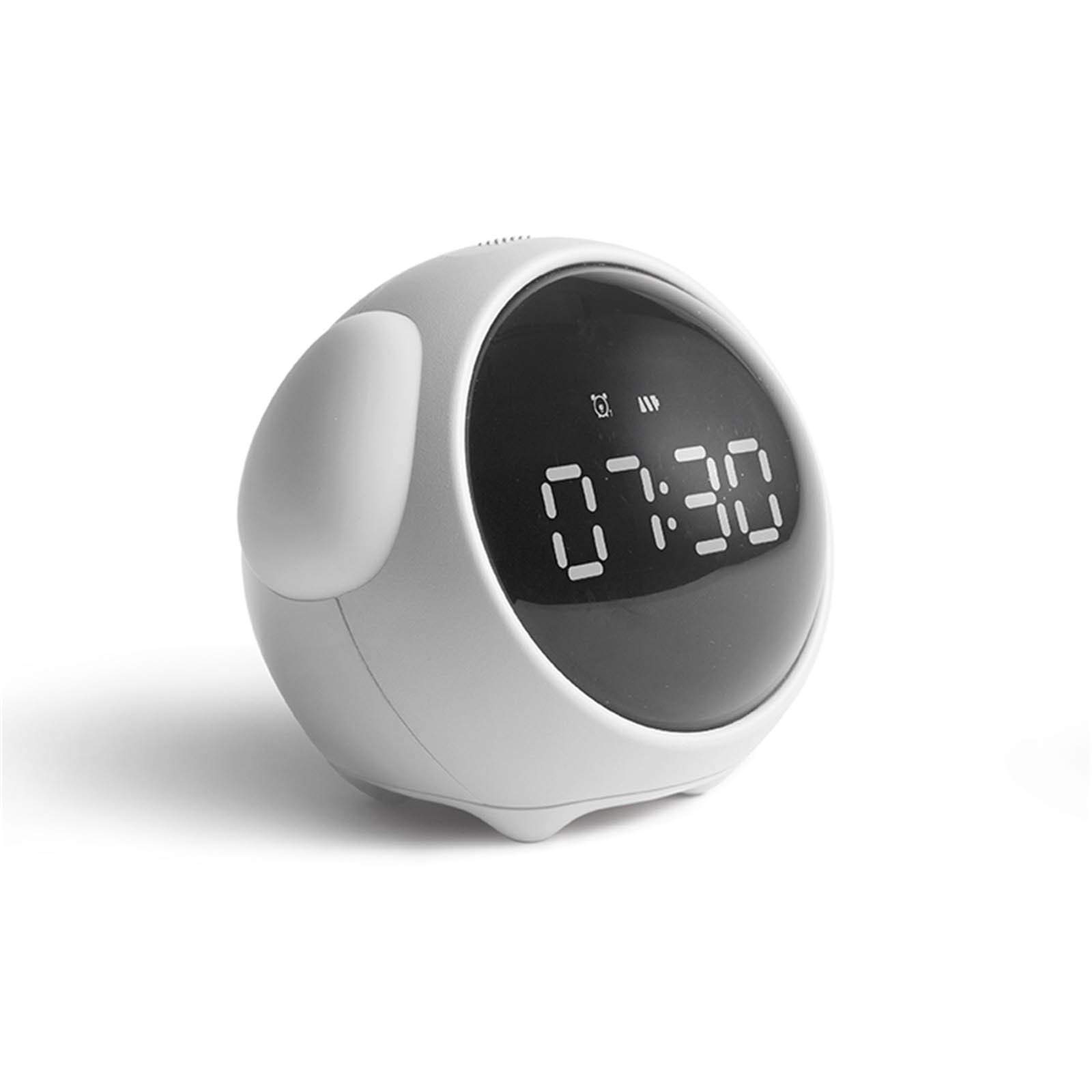 USB Night Light Alarm Clock with Facial Voice Control & Creative Expression - White Mini LED Desk Lamp with Green Wire for Bedroom, Kids Room, Office (300 Lumens, One Size)