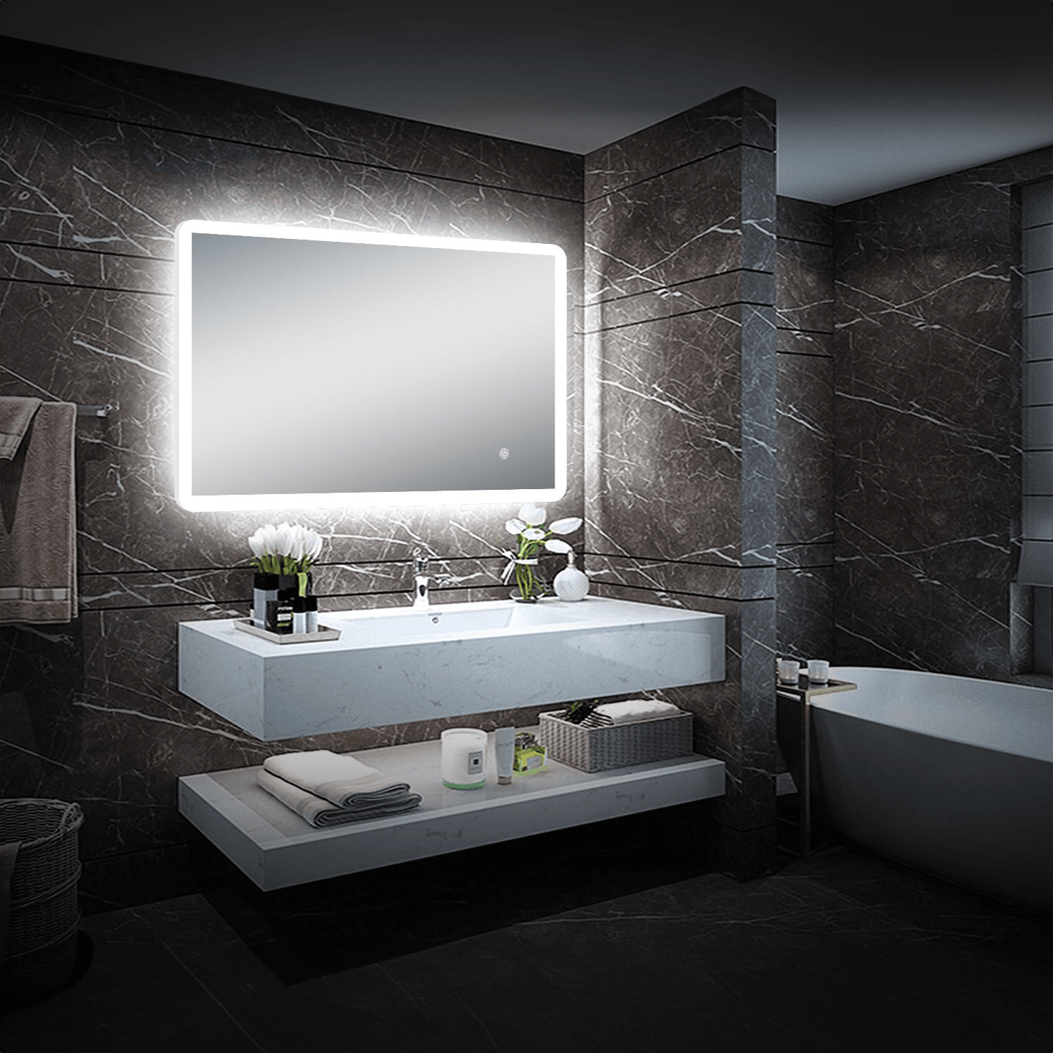 Pilsen LED Bathroom Mirror with Touch Dimmer & Anti-Fog Function - 4 Size Options for Vanity, Makeup & Shaving - Perfect for Modern Home & Spa Decor