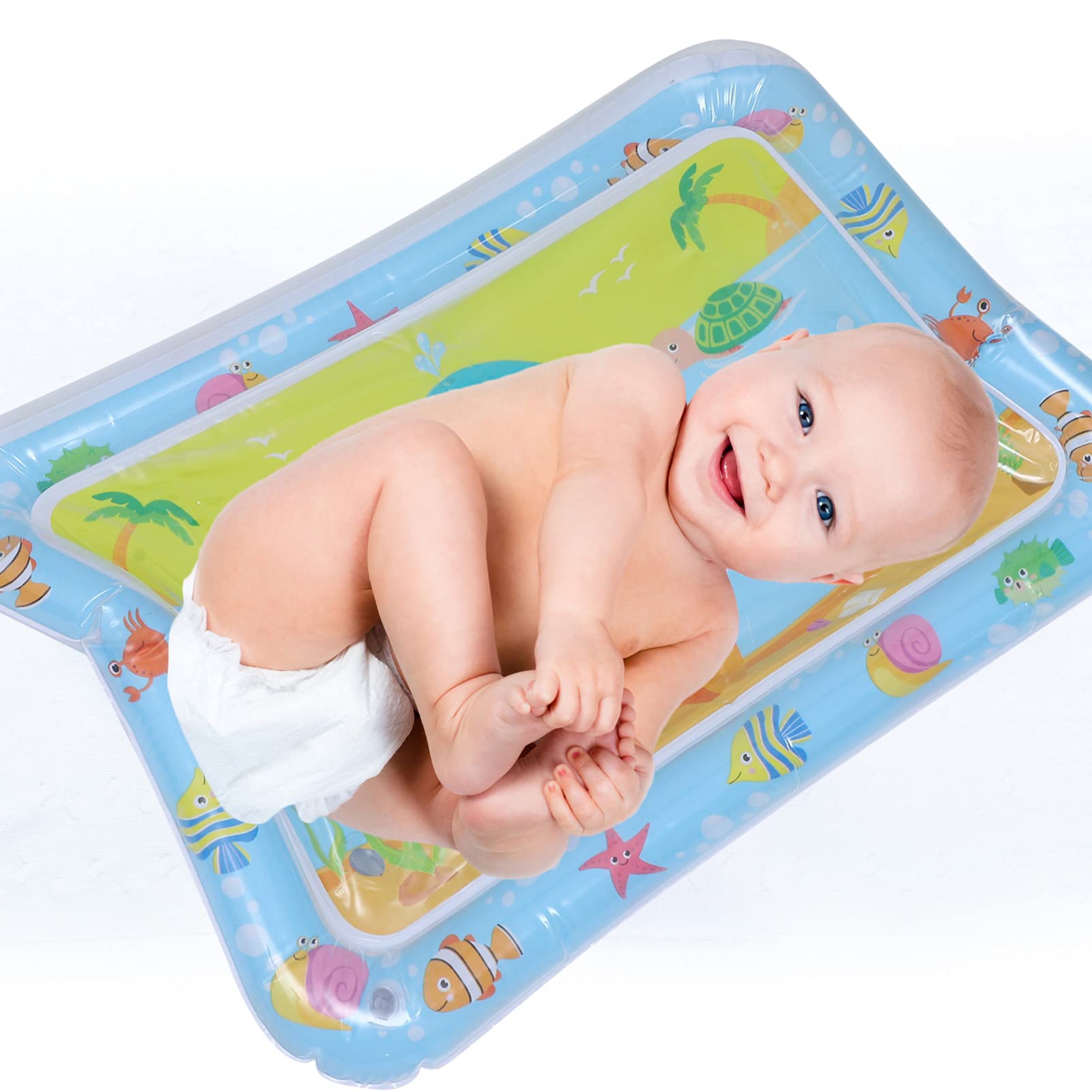 BIUDECO 1pc Water Cushion Tummy Time Water Mat - Baby Play Mat for Infants & Toddlers, Ocean Themed Sensory Activity Mat, Safe Non-Toxic Plastic for Floor Play, Learning & Development (Blue) - Perfect for Tummy Time, Sensory Play & Early Childhood Development