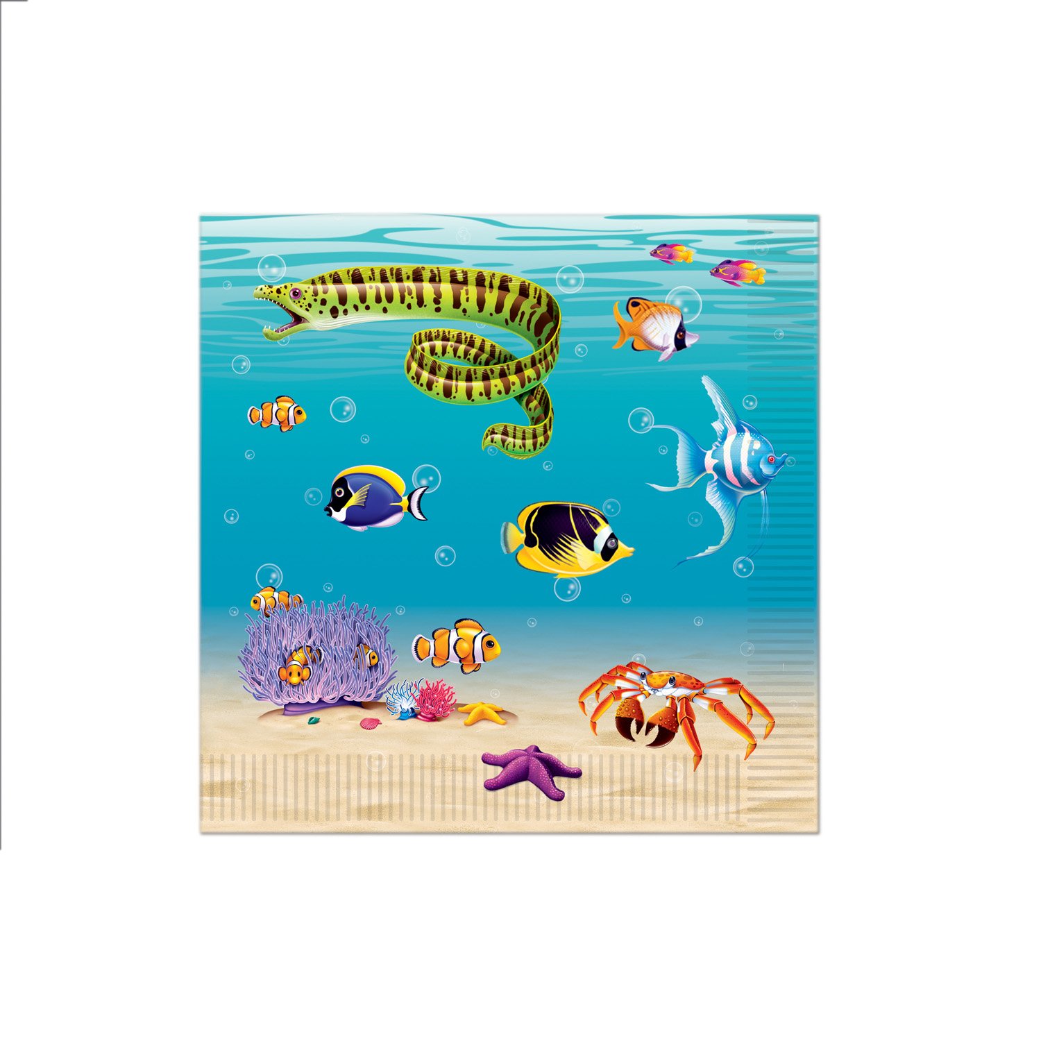 Ocean Themed Party Napkins - 16 Pack Disposable Dinner Napkins for Beach, Underwater, or Mermaid Birthday Party Decorations