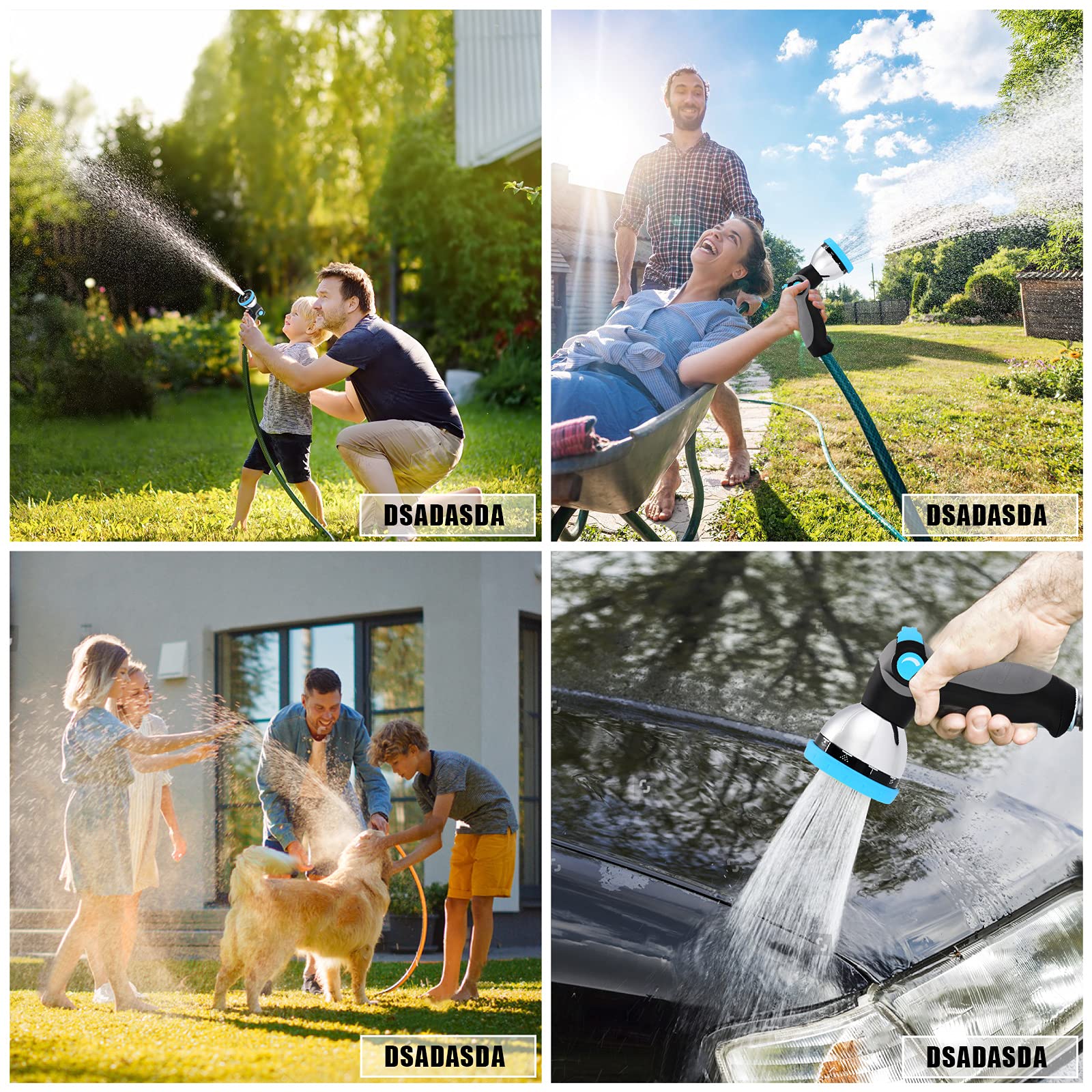 PinWheel Heavy Duty Thumb Control Garden Hose Nozzle - 9 Adjustable Spray Patterns, High Pressure Water Sprayer for Outdoor Plants, Car Washing & Lawn Care - Durable Metal Hose Nozzle for Gardening & Cleaning