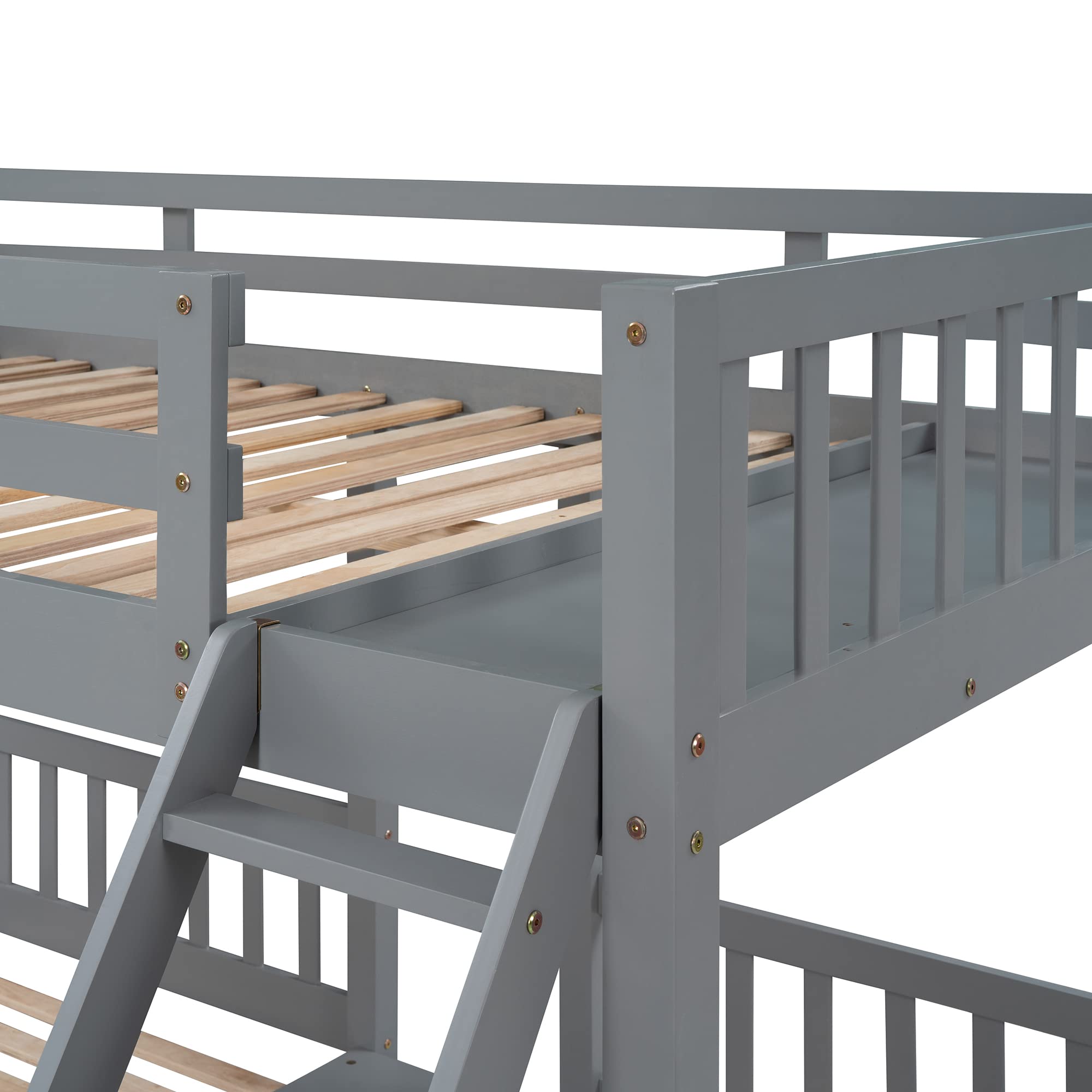 Merax Wooden Triple Bunk Bed with Storage Drawers for Kids Bedroom - Grey