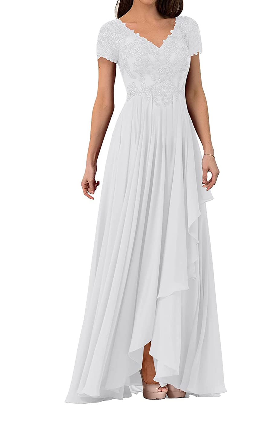 Elegant White Lace Wedding Dress for Bride – Cap Sleeve V-Neck Bridal Gown for Beach, Formal Evening & Wedding Guest Parties | Perfect for Beach Weddings, Garden Ceremonies & Cocktail Receptions