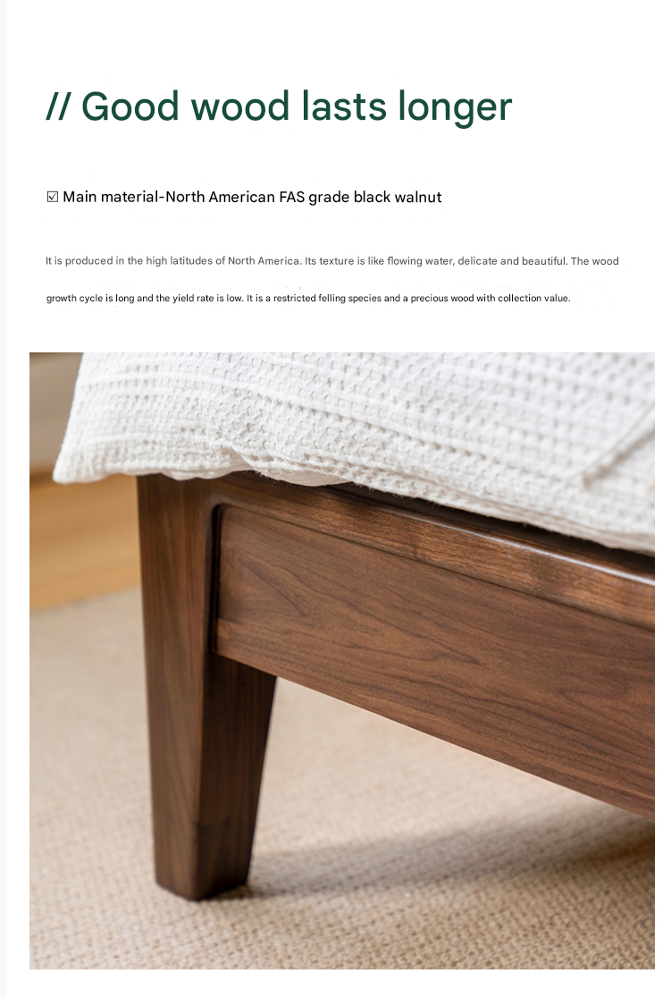 Premium Black Walnut Solid Wood Bed Frame - Queen Size, Natural Wood Grain, Sturdy & Durable - Perfect for Master Bedroom, Guest Room & Modern Farmhouse Decor