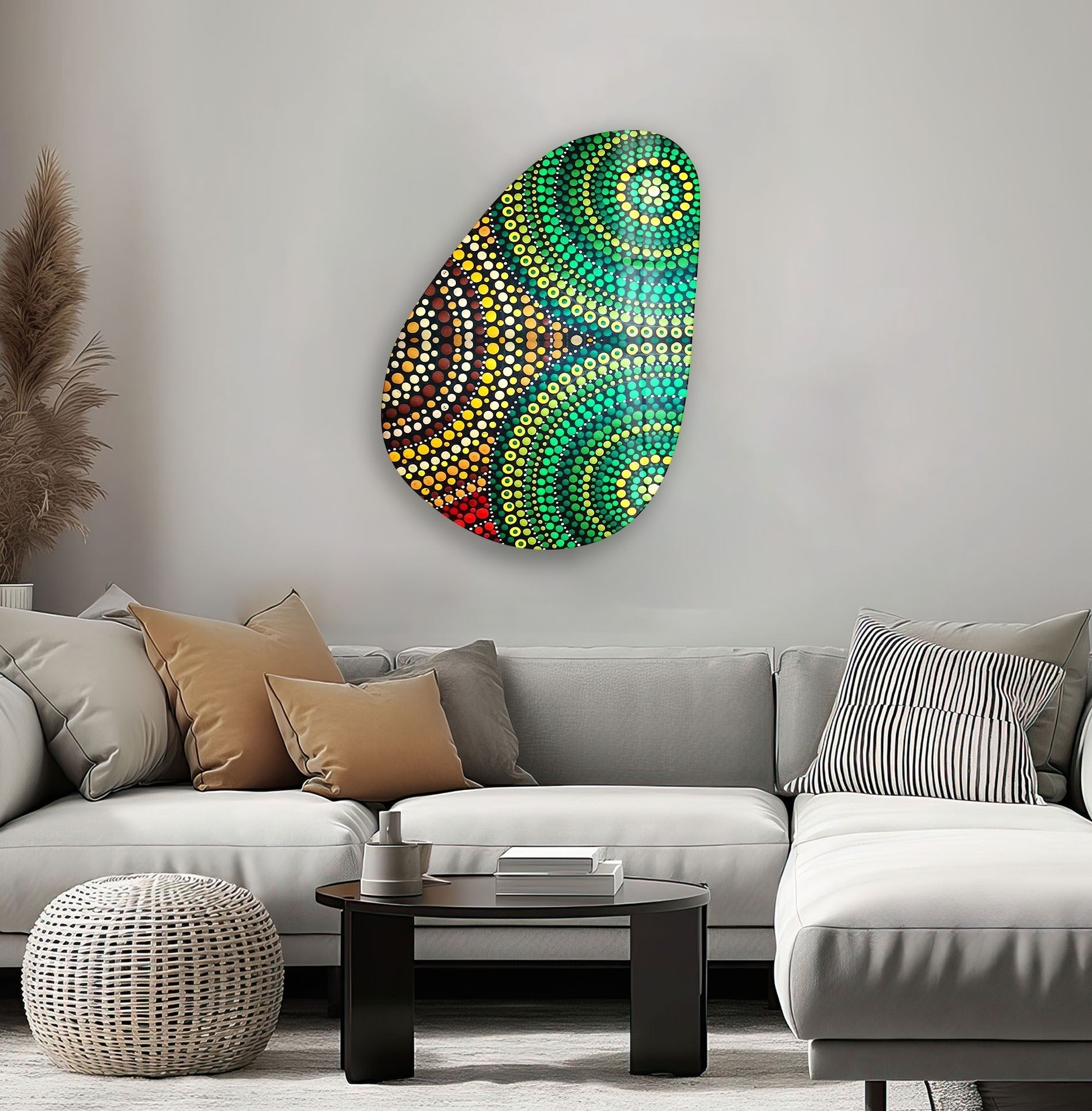 Asymmetrical Oval Mosaic Green Glass Wall Art - Handmade Modern Home Decor for Living Room, Bedroom, or Office - Unique Abstract Wall Hanging for Interior Design
