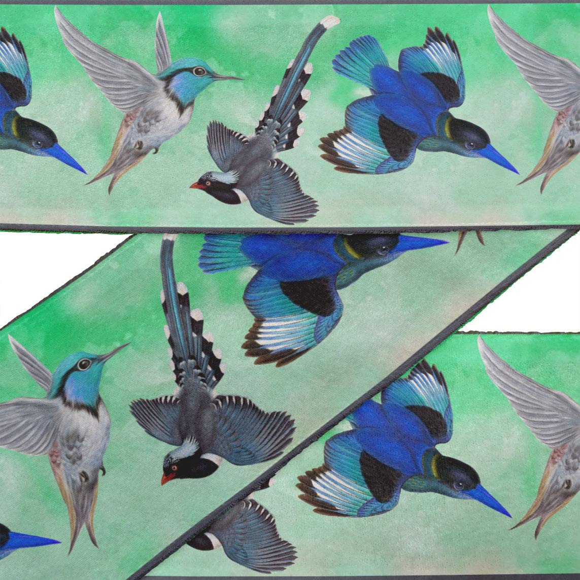 Green Bird & Hummingbird Printed Velvet Trim Fabric - 9 Meter x 4 Inch Sewing Border Ribbon for DIY Crafts, Costumes & Home Decor