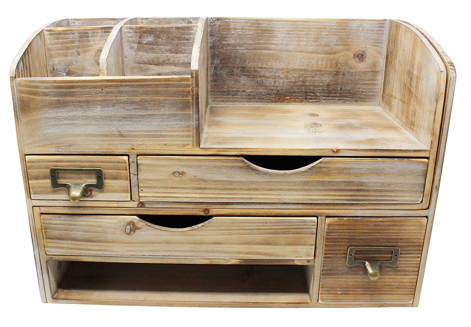 Adjustable Wooden Office Desk Organizer - Desktop & Tabletop Storage Shelf for Office Supplies, Mail, and Desk Accessories - Barnwood Finish - Perfect for Home Office, Workspace, or Study Room Organization